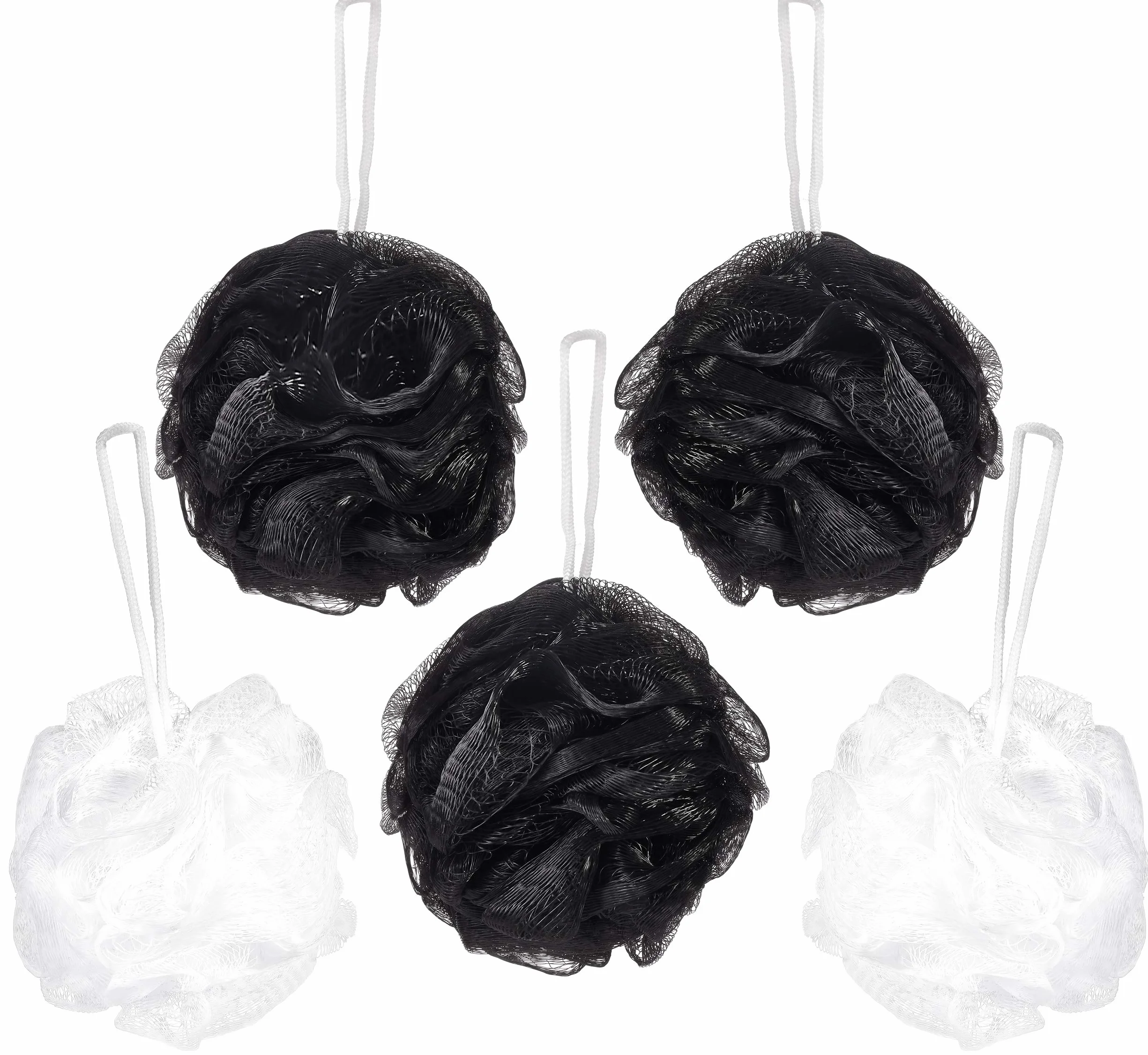 BRUBAKER Cosmetics Éponge exfoliante Fleur de bain & douche Lot de 5 Nylon Noir et Blanc