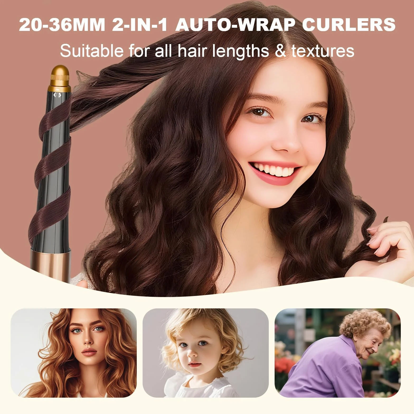 Accessoire Boucleur Conique 20-36mm Embout pour Dyson Airwrap | compatible avec HS01/HS05/HS08 pour Embout Dyson Airwrap 20-36mm, Fer a Friser, Bigoudis Auto Enroulants(Doré)