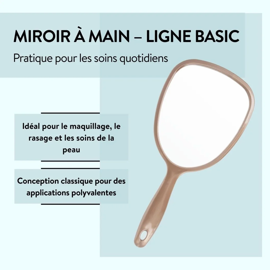 PARSA BEAUTY miroir a main ovale 14,5 x 11,5 cm Champagne miroir salle de bain avec poignée