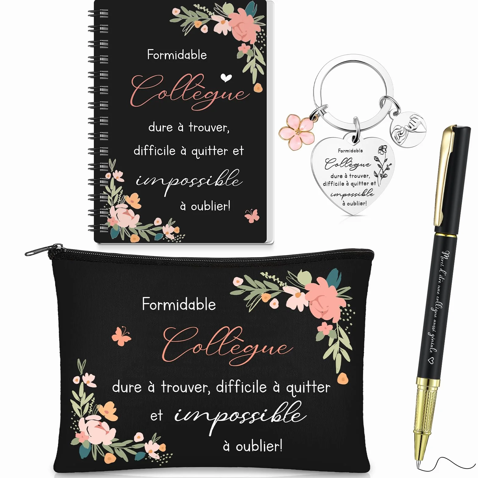 Hestya Coffret Cadeau pour Collègue Femme - Trousse de Maquillage, Carnet, Stylo, Porte-Clés | Cadeau Original Départ, Retraite, Noël