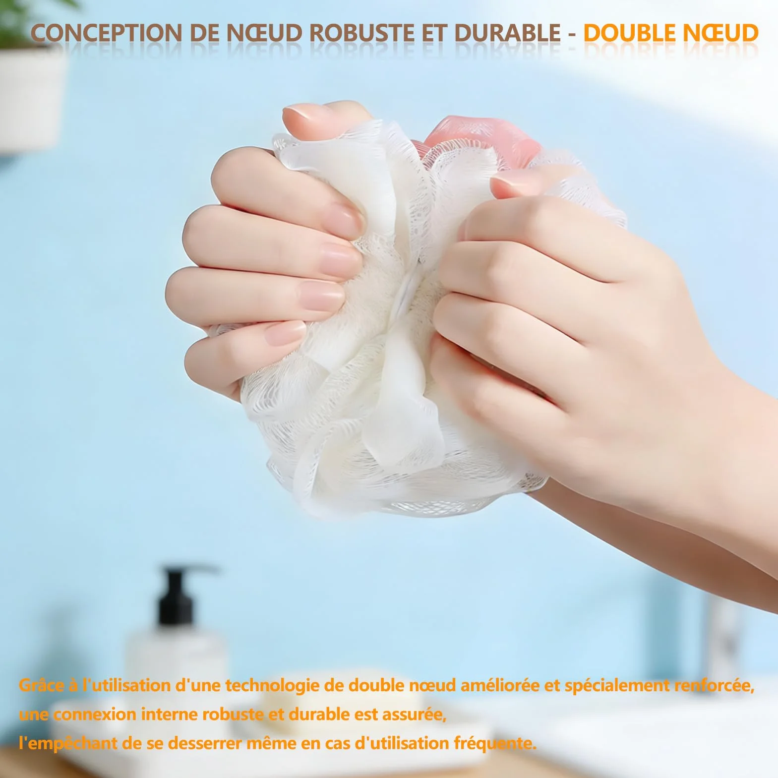 Lot de 4 éponges de douche exfoliantes en maille bicolores, loofah mesh sponge