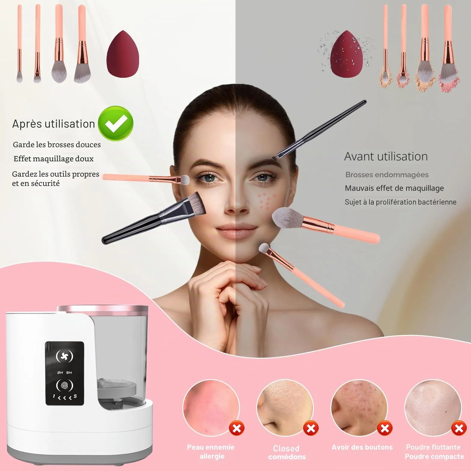 Machine électrique de nettoyage et de séchage portable, automatique, USB, outil multifonctionnel pour pinceaux de maquillage