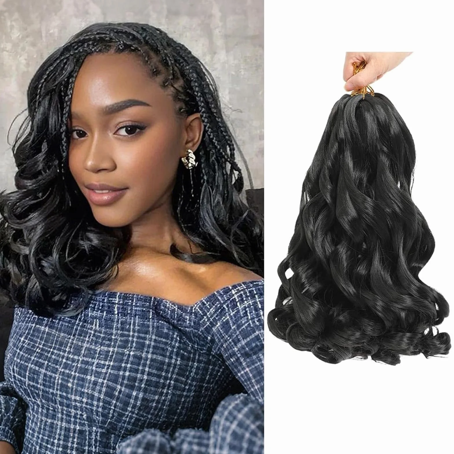 12 Inch French Curls Braiding Hair 8 Packs Spanish Curly Braids Pre Stretched Loose Wave Soft French Curl Synthetic Braiding Hair Extensions for Women (1B, 12 Inch (Pack of 8))