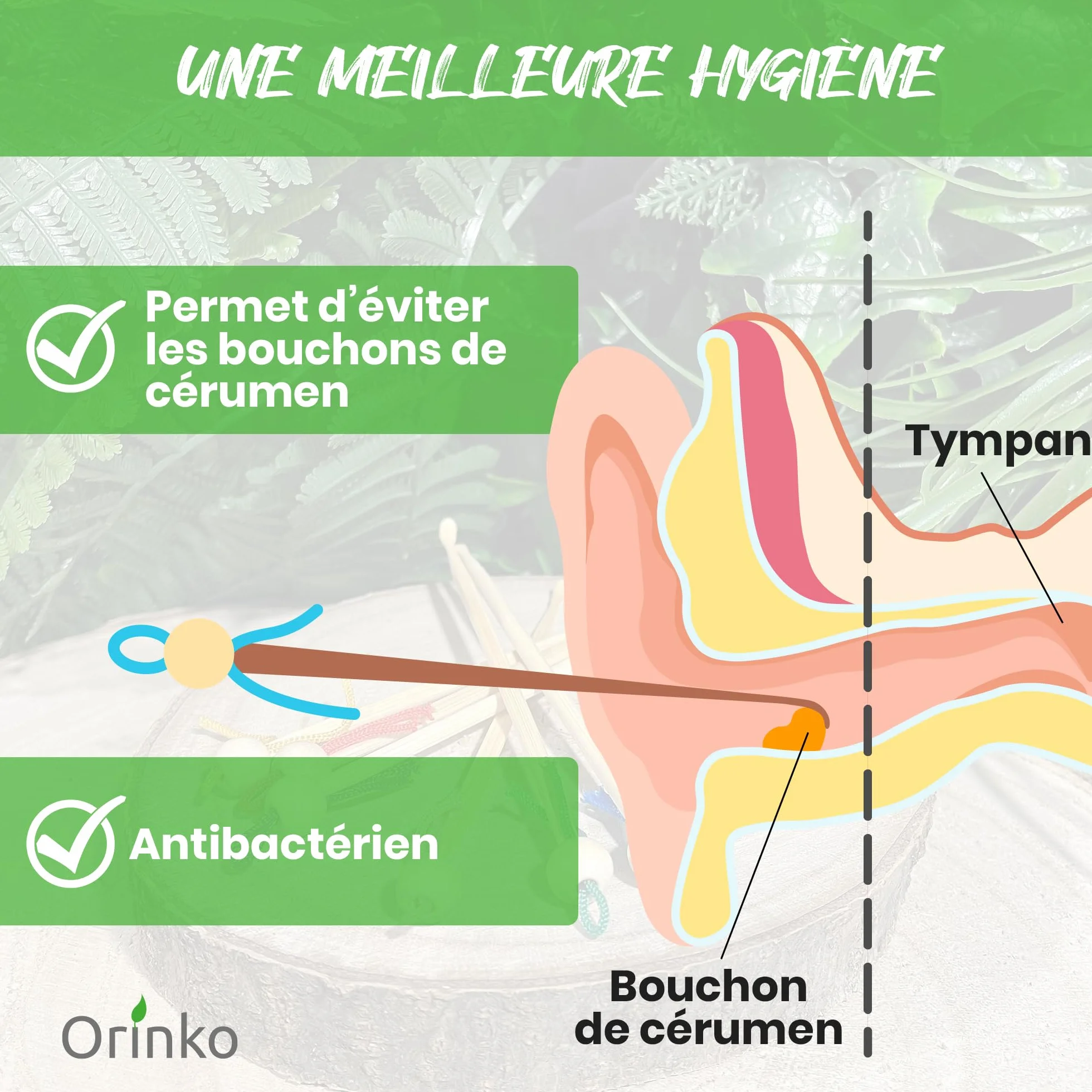 ORINKO Cure Oreille Japonais Bambou 6x Écologique Réutilisable Zéro Déchet