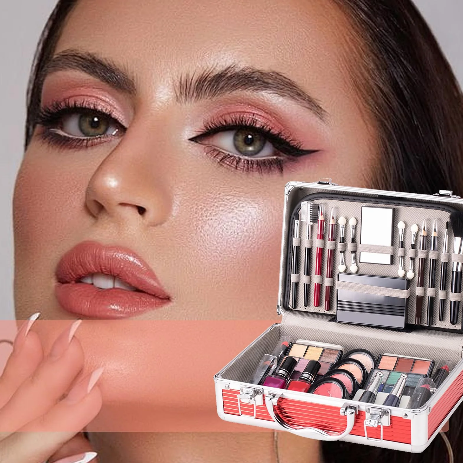 Kit de démarrage de pour adolescents, kit de pour | femme, kit complet pour débutant avec trousse, fard à paupières, blush, crayon à sourcils, rouge à lèvres,