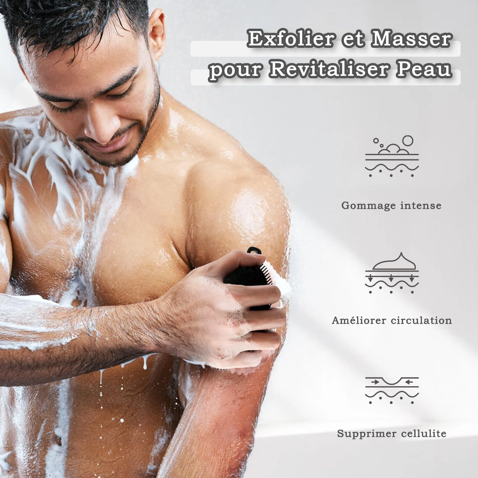 FREATECH Brosse Corps Silicone 2 Faces Bain Douche Exfoliation Massage Noir