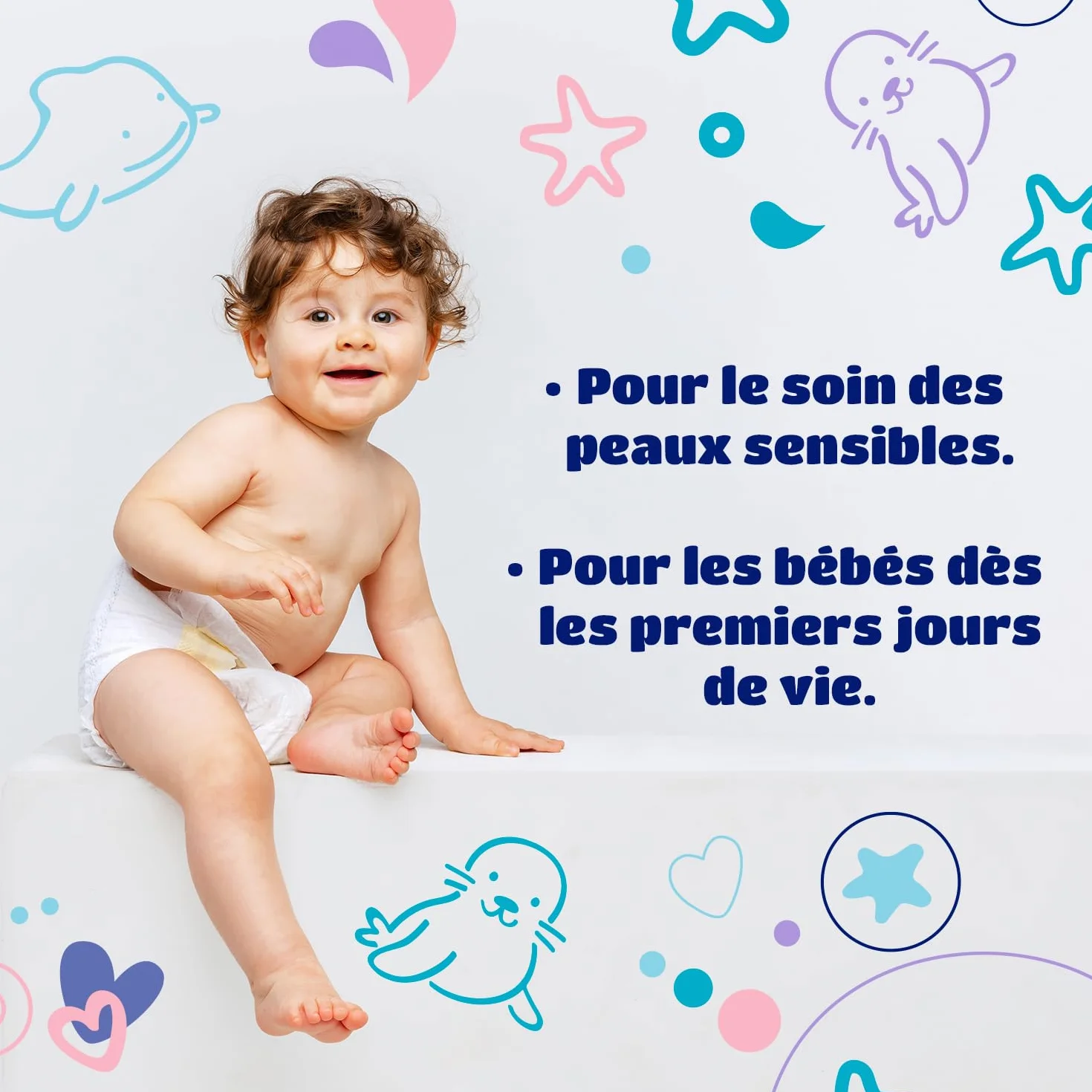 Kindii Tampons Carrés pour Bébé 100% Coton 60 Pièces