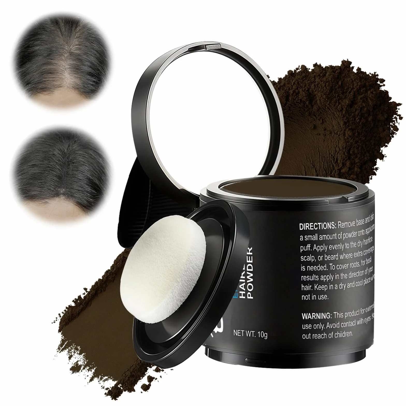 Poudre de Racine de Cheveux Marron foncé pour épaissir les cheveux, Retouche et Couverture