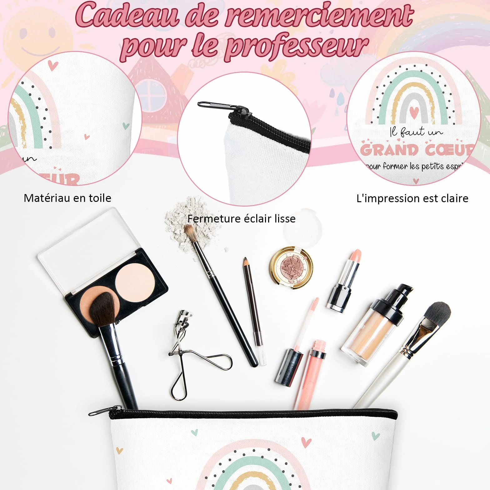 Trousse à Maquillage Porte-Clés Cadeau pour Maîtresse d'École Fin d'Année