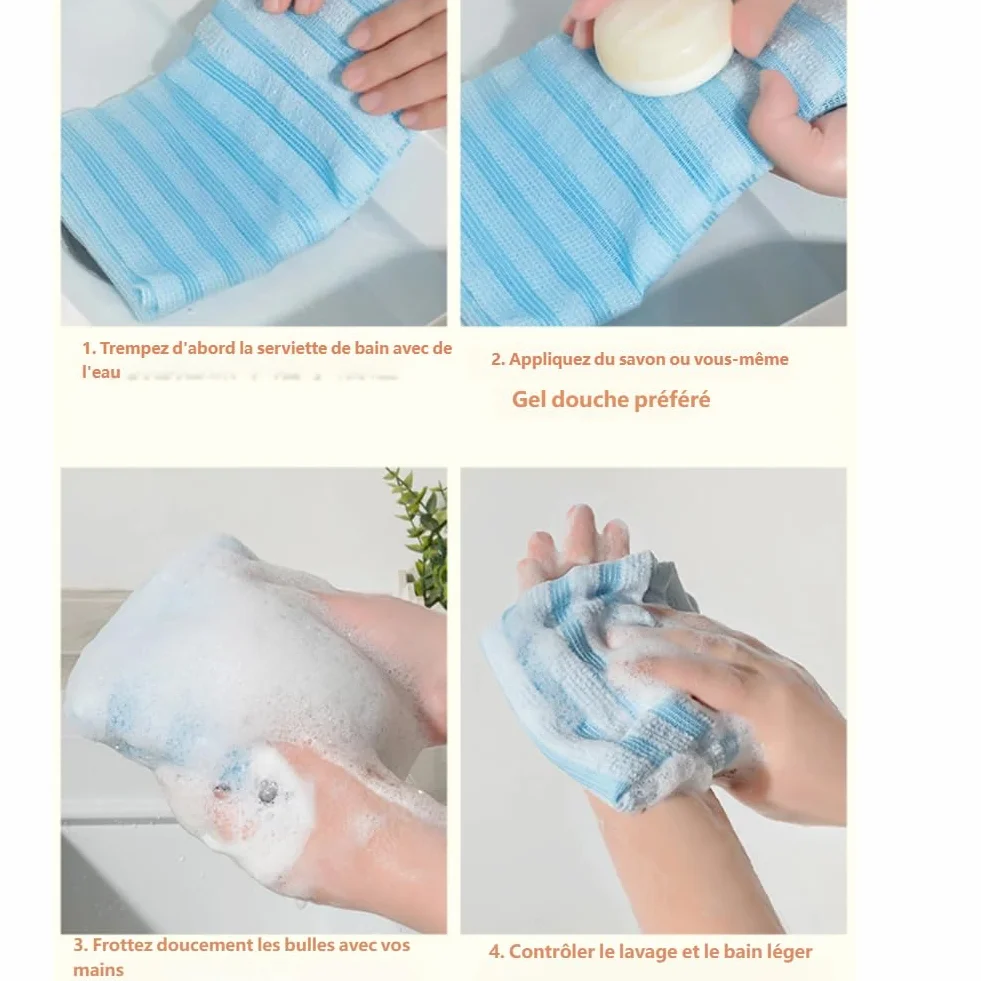 Serviette De Douche Exfoliante Ecovia, Fibres De Bambou Et Charbon Actif, Séchage Rapide