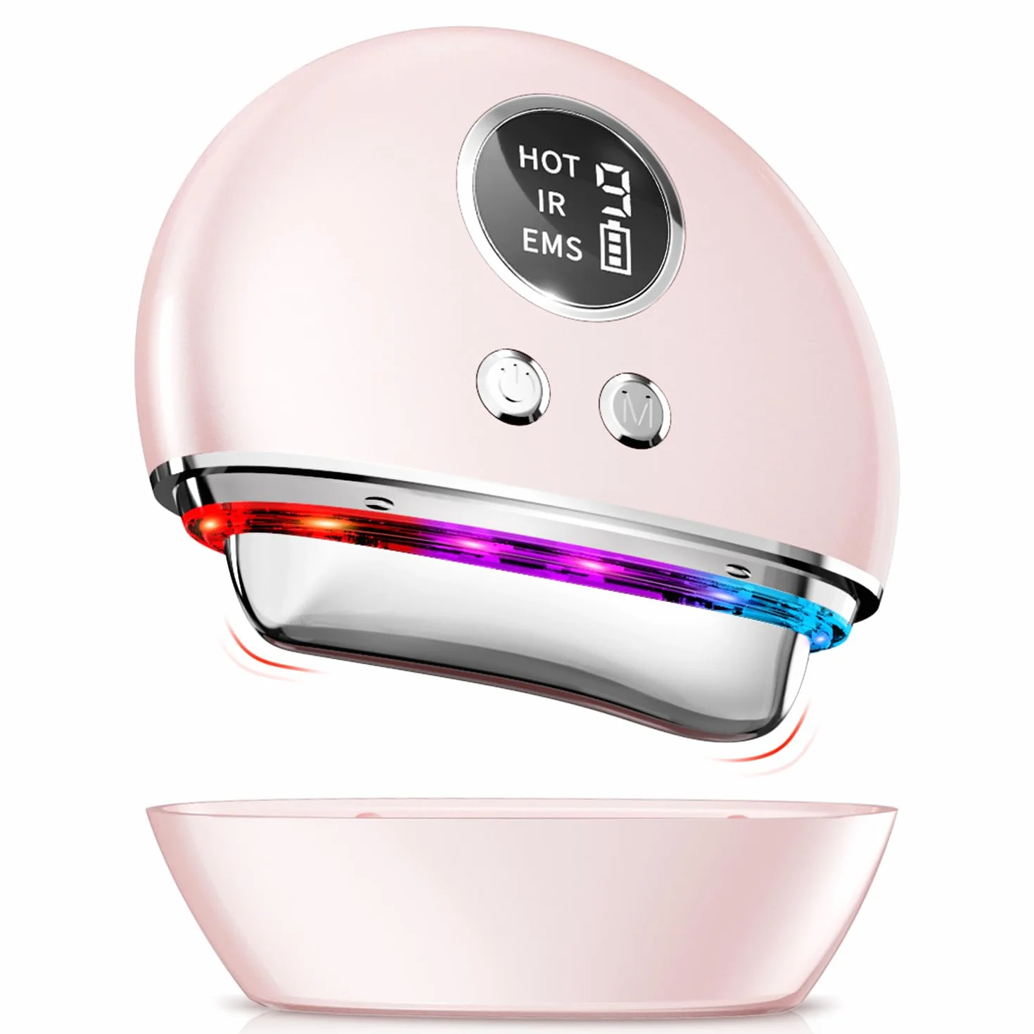 Appareil Anti Rides Massage Visage: Masseur Lifting Visage avec 9 Niveaux de Réglage et 4 Modes - Gua Sha Électrique EMS Massage Thermique à 45℃ - Appareil de Beauté Double Menton avec 3 LED Couleurs