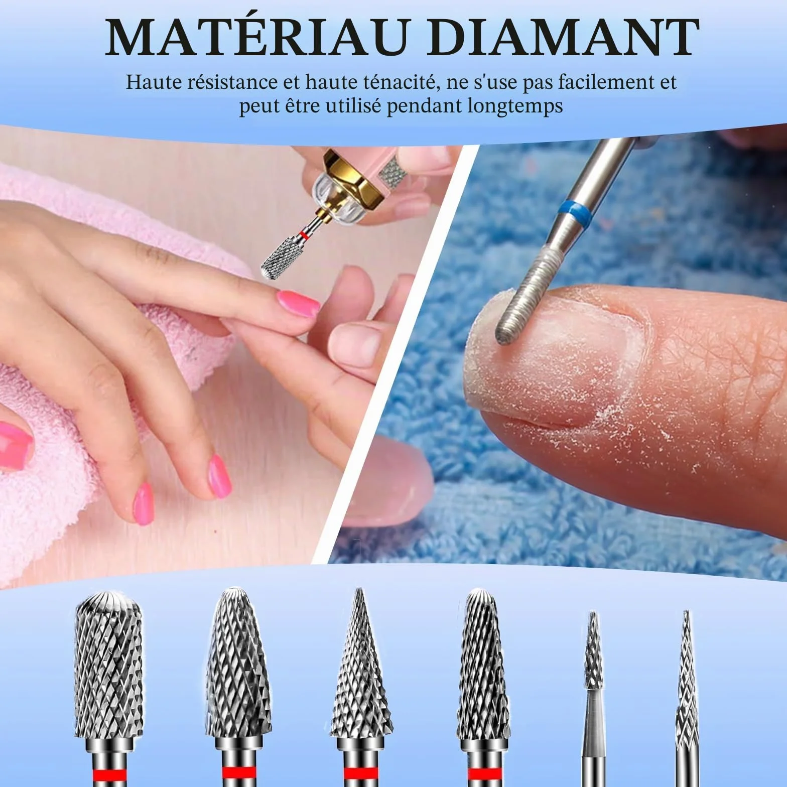 Embout Ponceuse Ongles, 6Pcs Forets à Ongles Tungstène, 1 Pinceau, Embout Depose Ponceuse Ongles Professionnel pour Manucure et Pédicure, Enlever le Gel et Les Cuticule (StilC)