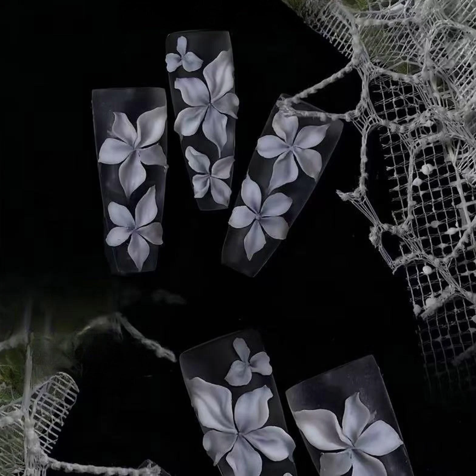 Moule réutilisable en silicone pour nail art motif floral fait à la main modèle de manucure