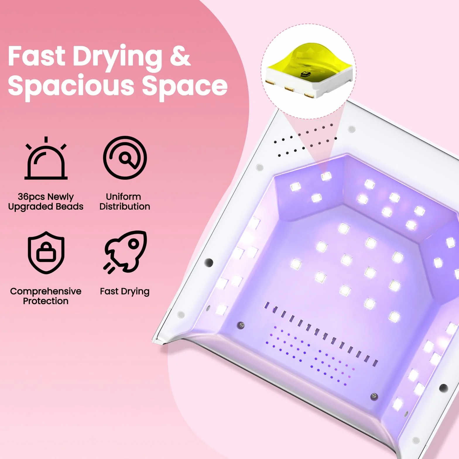 NAILGIRLS 150W Lampe à Ongles UV LED Sans Fil-Machine à Ongles Professionnelle de Salon à Durcissement Rapide avec 36 perles, Rechargeable pour L'utilisation à la Maison et au Salon