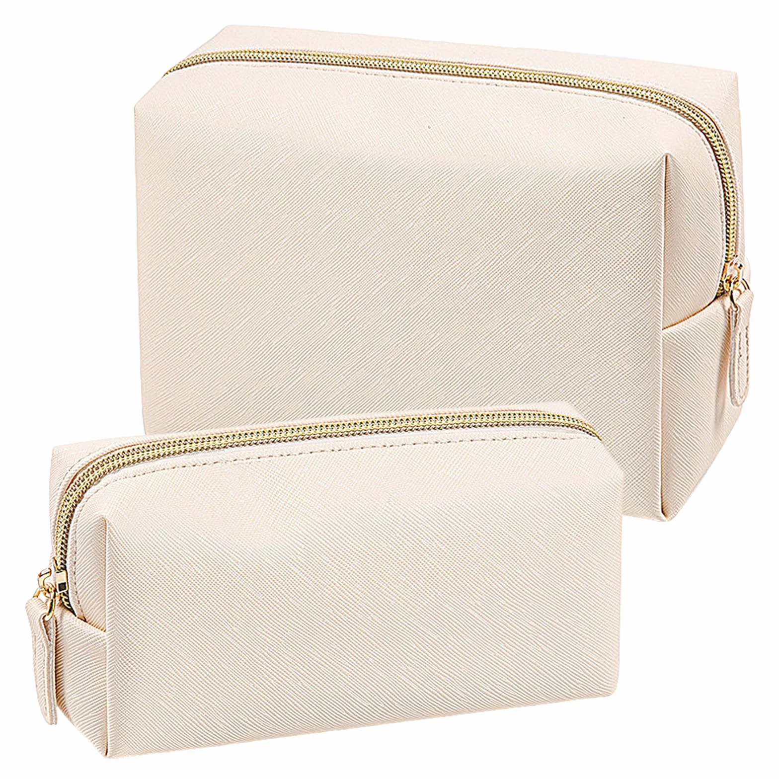 Trousse Maquillage PU Cuir Imperméable 2 Pièces Grande et Petite avec Fermeture Éclair Voyage Femme Homme
