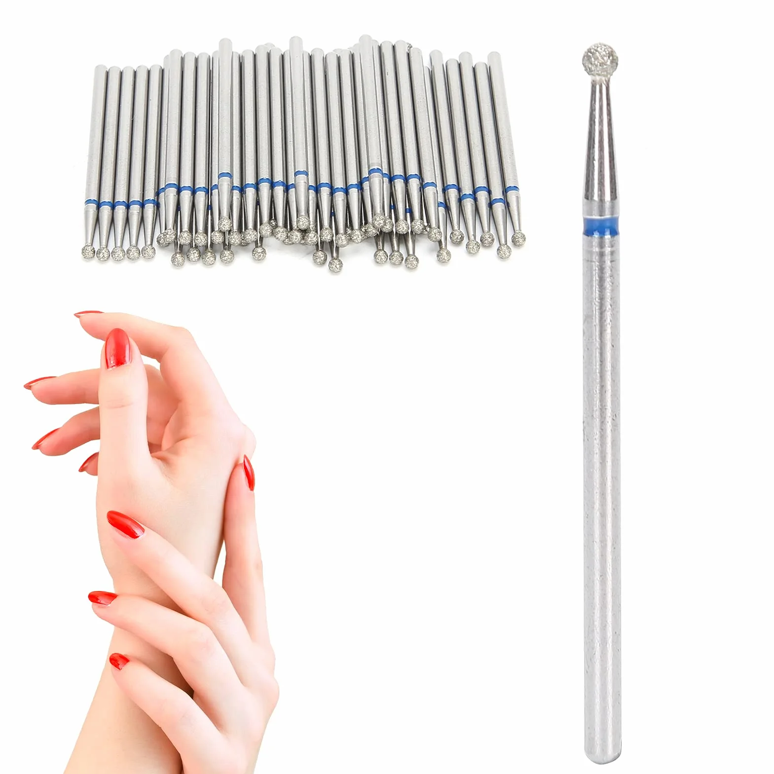 50 Pièces de Forets à Ongles en Forme de Boule, Ensemble de Forets de Manucure en Diamant, Accessoires de Coupe-Ongles Professionnels pour Ongles en Acrylique, Manucure, Perceuse