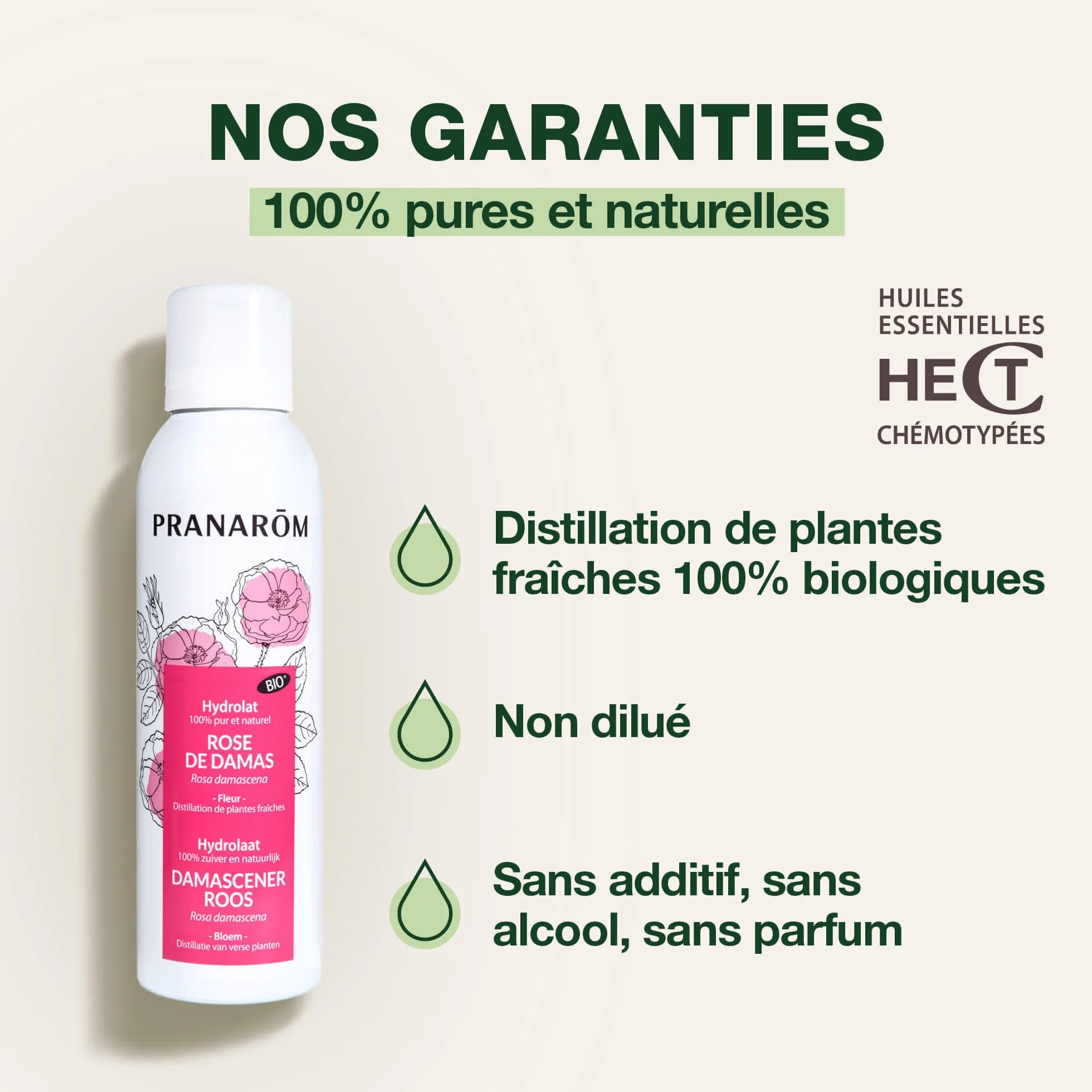 PRANARÔM Eau Florale de Rose de Damas BIO Hydrolat 100% Pur et Naturel 150 ML