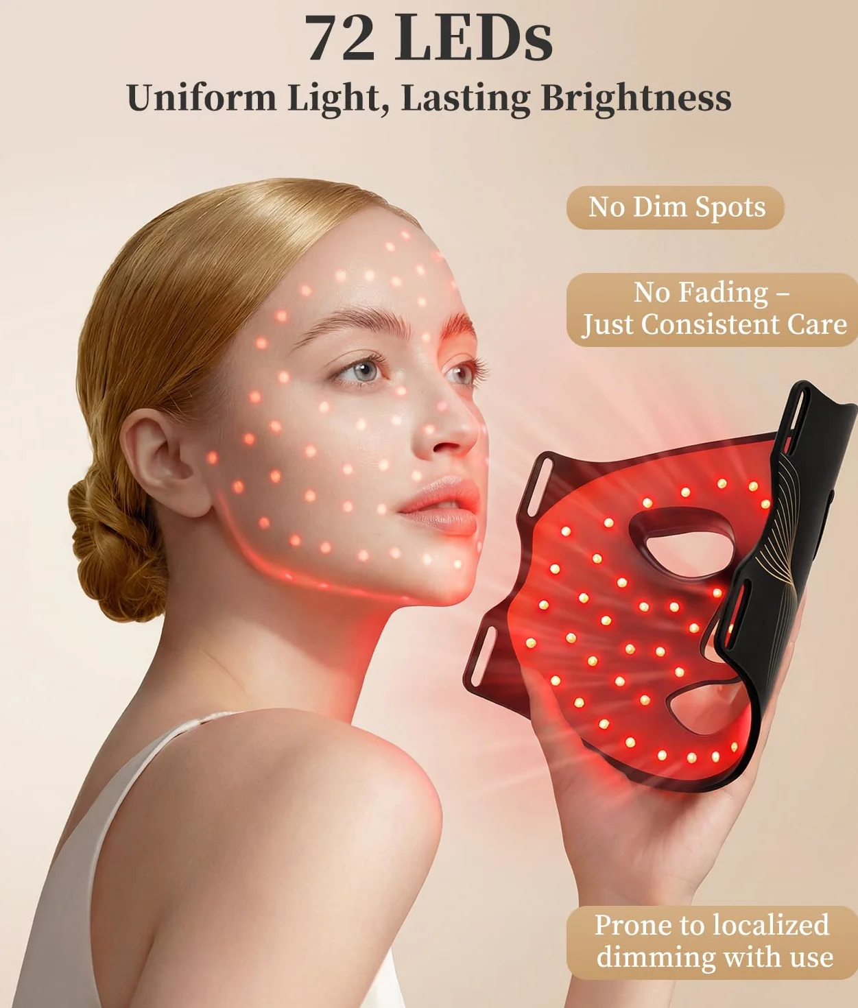 Masque de luminothérapie à LED - Masque facial à lumière rouge - Longueur d'onde rouge pour un usage domestique - Soins de la peau avancés en toute simplicité