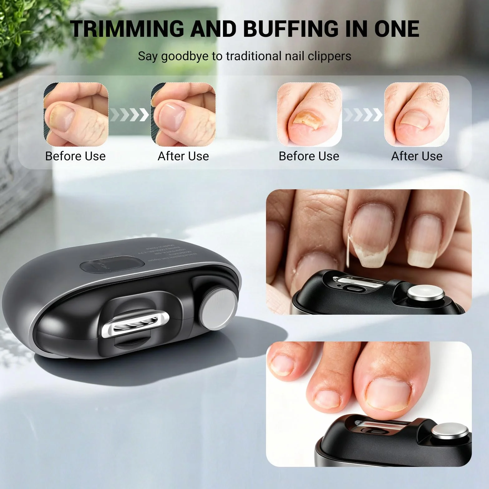 2026 3 en 1 Coupe Ongle Electrique pour Personnes Âgées, Coupe Ongle Rechargeable avec LED pour Ongles Durs/Épais, Silencieux et Sans Douleur, Sicher für Alle Altersgruppen