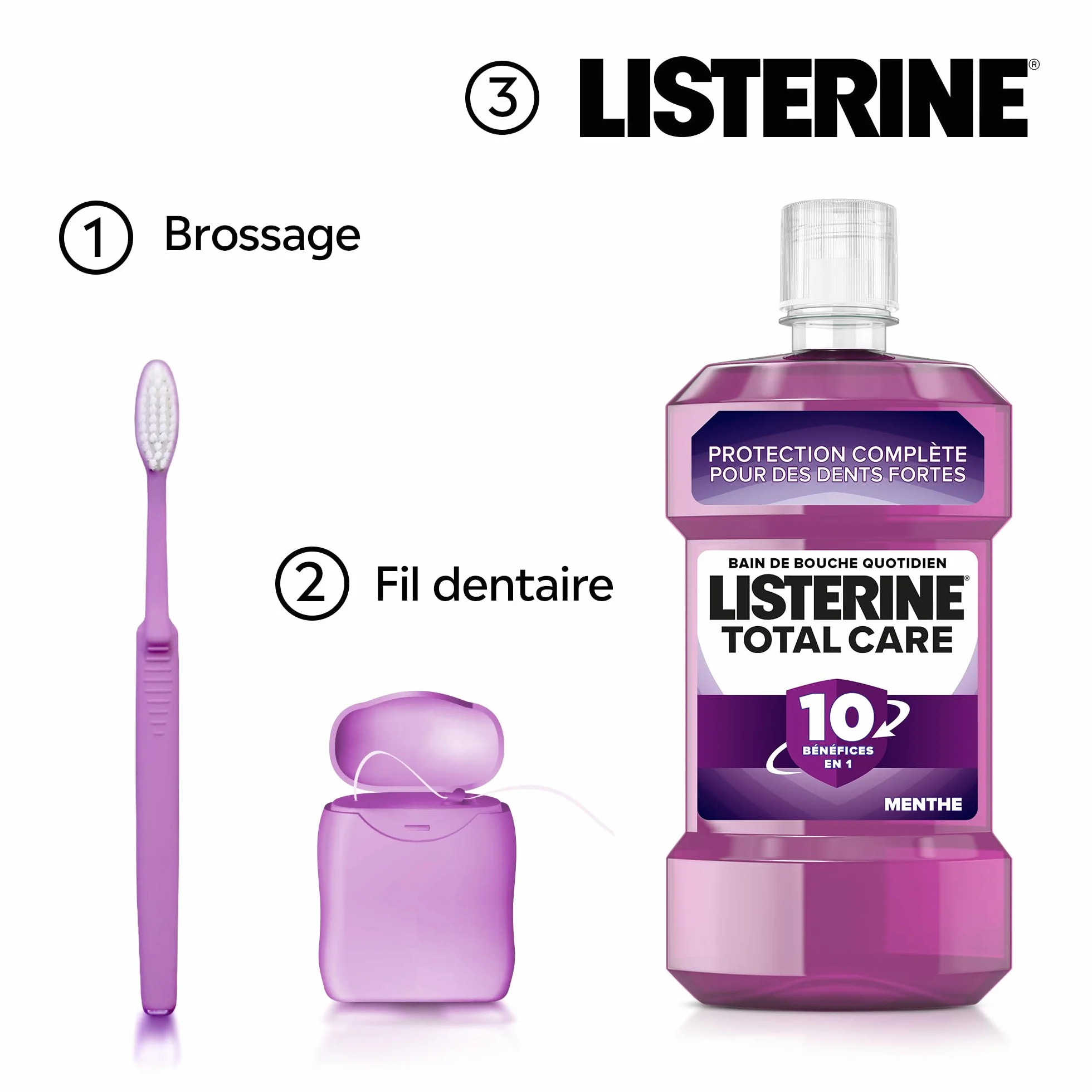 Listerine Bain de Bouche Quotidien Total Care 500 ml Protection Émail 10 Bénéfices en 1