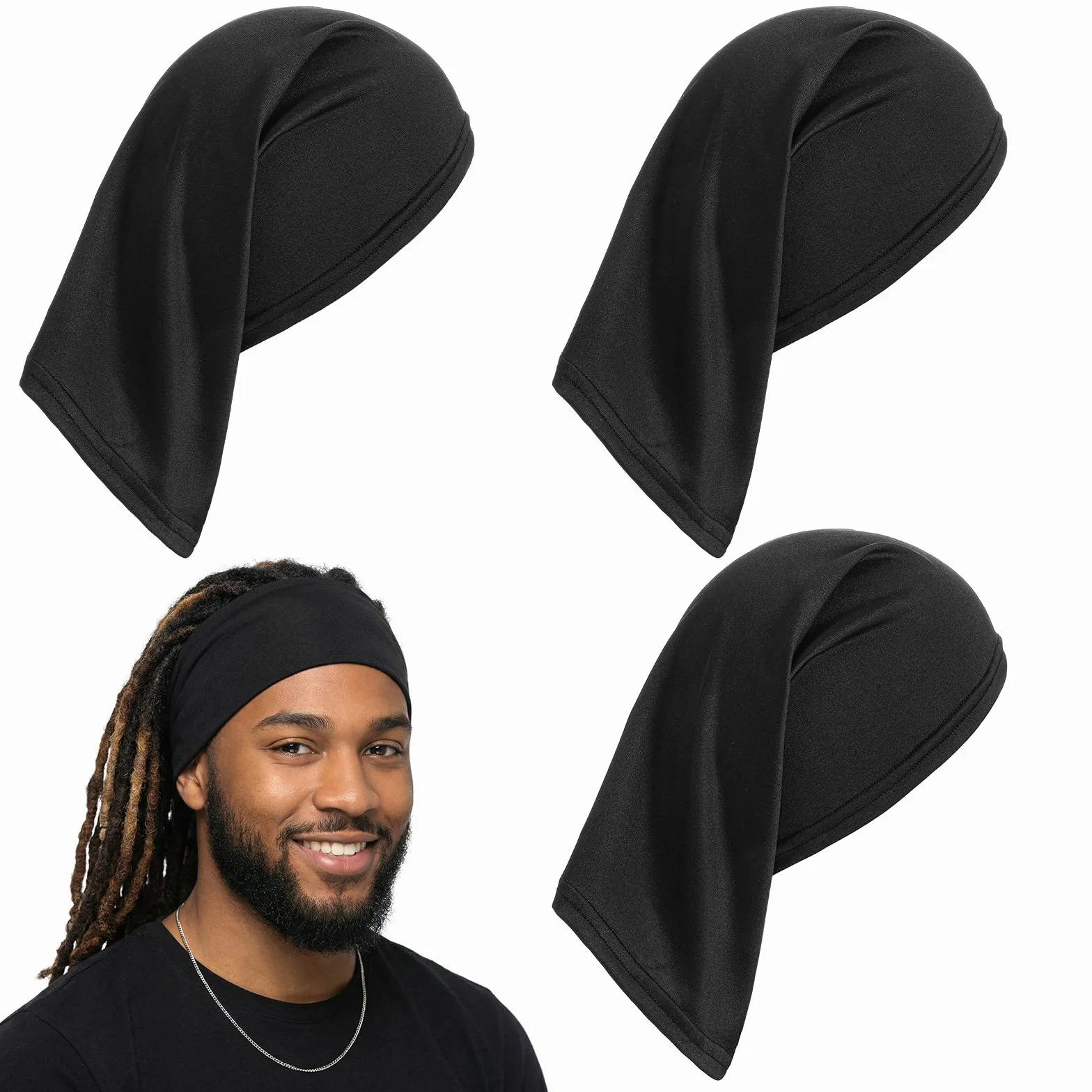 Molain Lot de 4 bonnets élastiques pour dreadlocks, chaussettes longues pour dreadlocks, bandes souples et extensibles, peuvent être utilisées comme bonnet de sommeil, bonnet de nuit unisexe pour