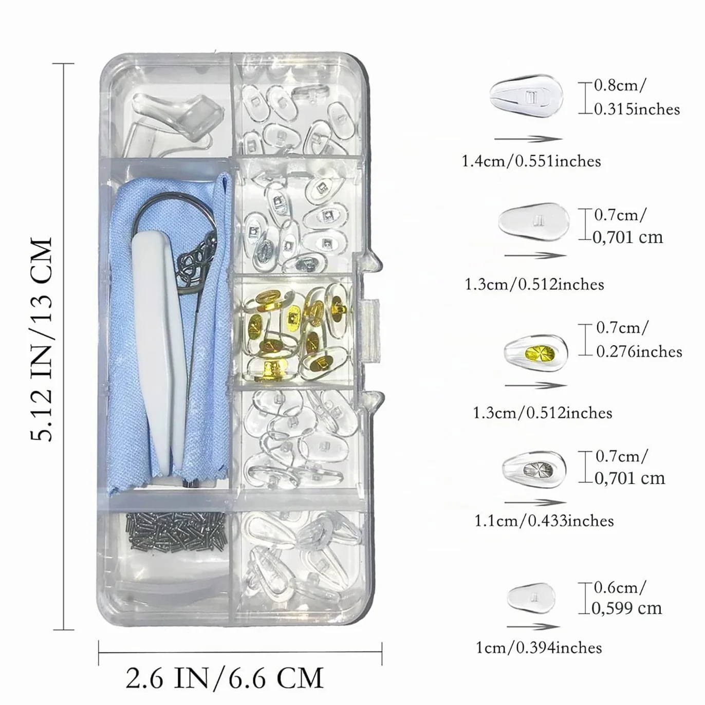 Plaquettes de Nez de Lunettes en Silicone 25 Paires, Kit de Réparation avec Vis Pincette et Chiffon