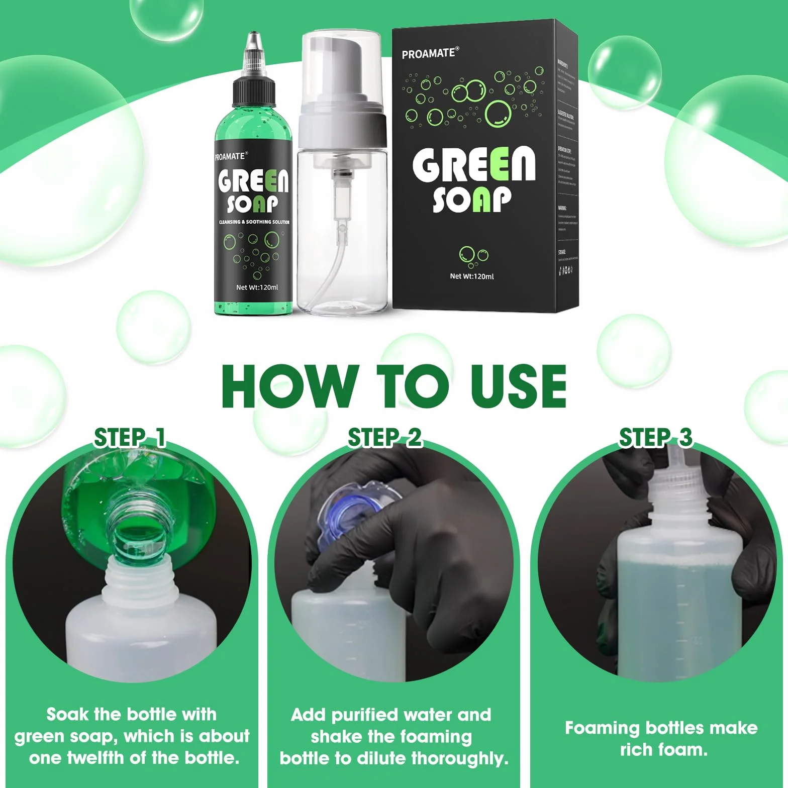 Proamate Savon de tatouage vert 120 ml avec bouteille en mousse fournitures de tatouage