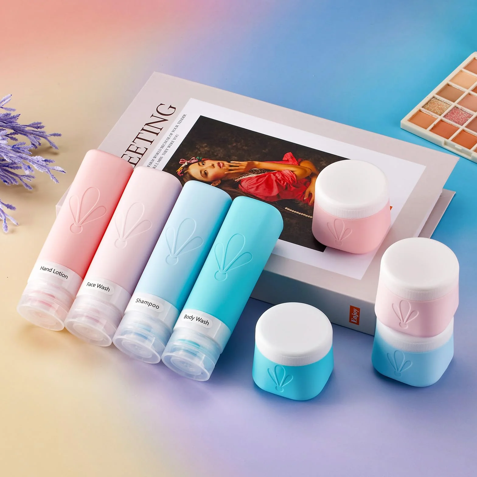 INSFIT Lot de 8 bouteilles de voyage en silicone, bouteilles de voyage approuvées par la TSA à remplir, set de voyage pour liquides de 90 ml et crèmes de 60 ml, bouteilles de voyage anti-fuites
