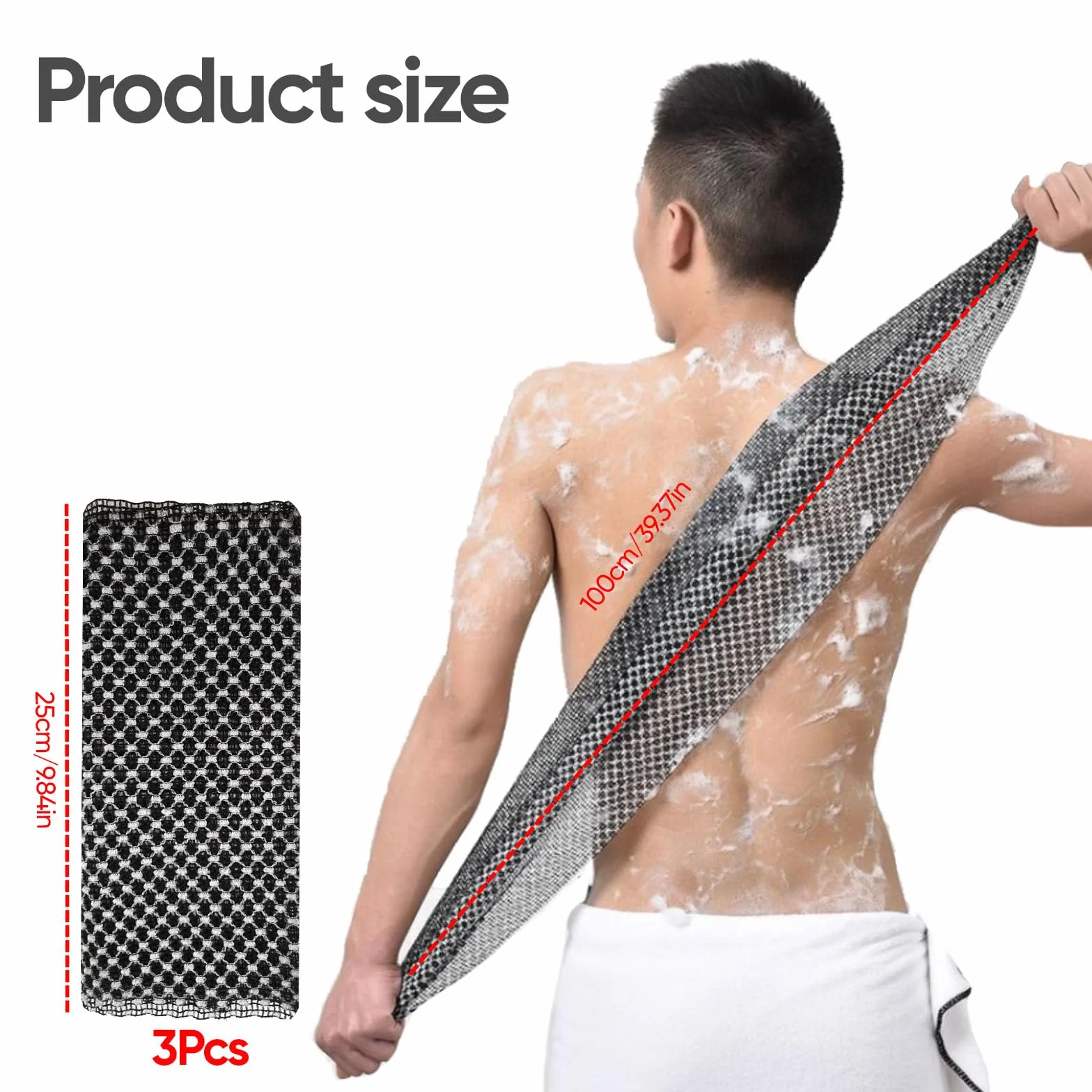 Serviette de Douche exfoliante Japonais 3 pièces Extra-Longue Peaux sensibles