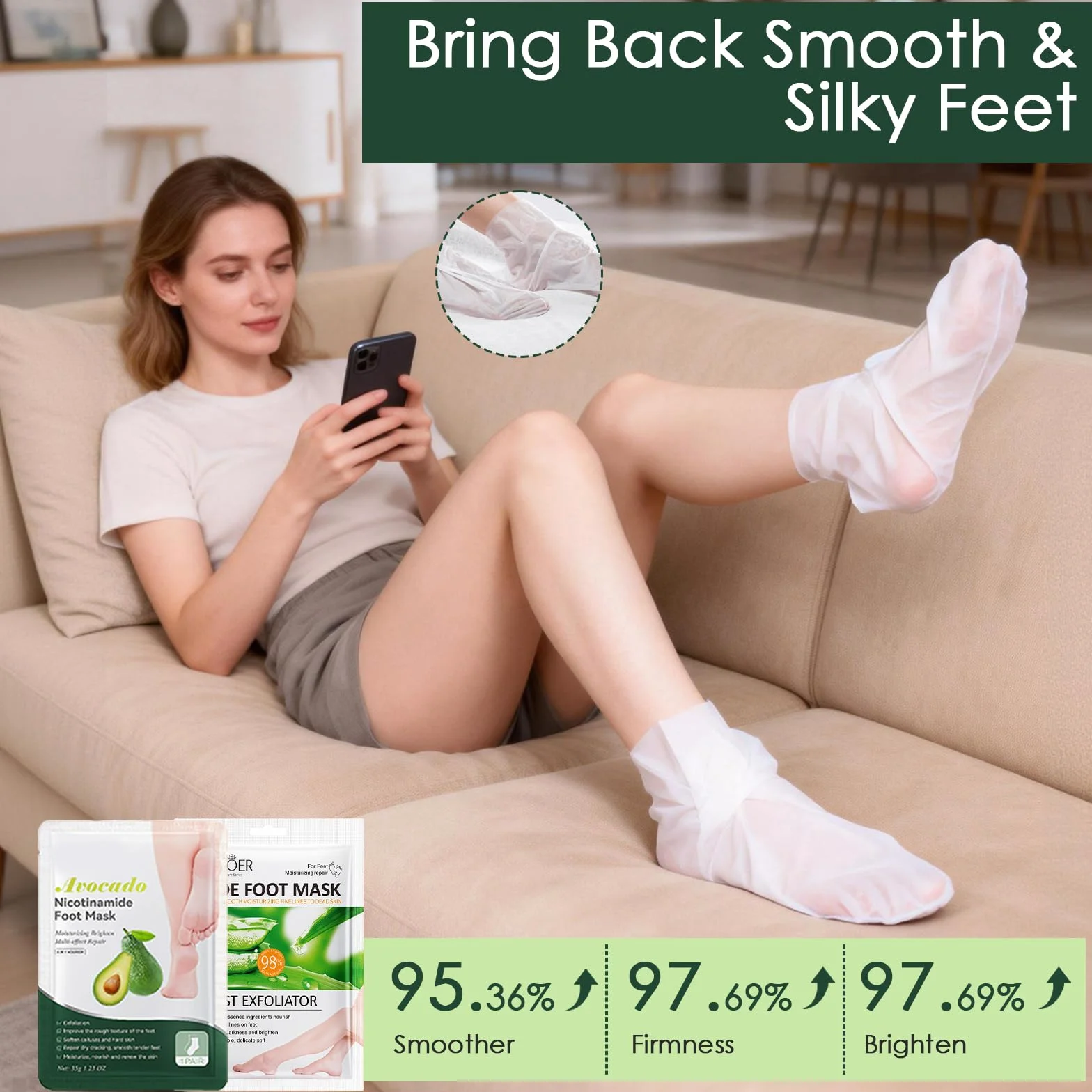 Masque Pieds Peeling Exfoliant Hydratant Peau Lisse Aloès + Avocat 2 Paires
