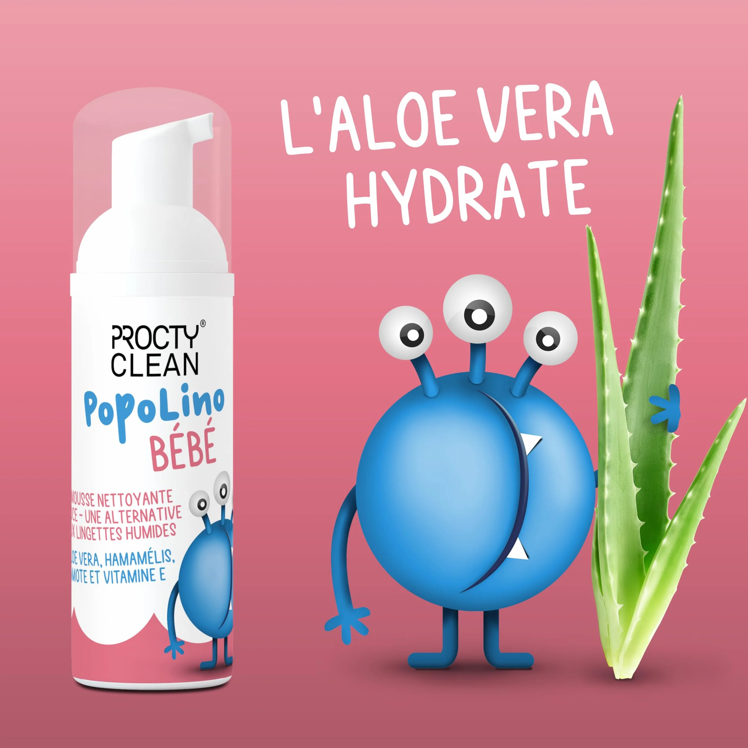 ProctyClean PopoLino Baby Mousse nettoyante douce au lieu de lingettes humides aloe vera hamamelis vitamine E