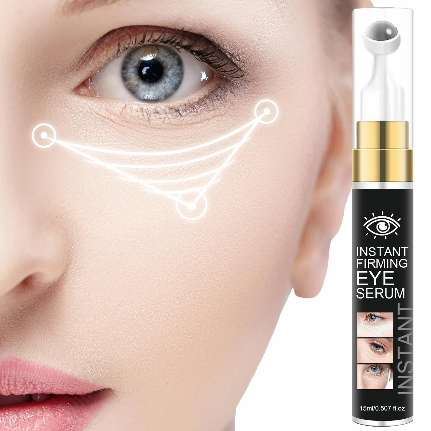 Crème contour des yeux à la caféine avec bille rotative 360°, sérum anti cernes et poches