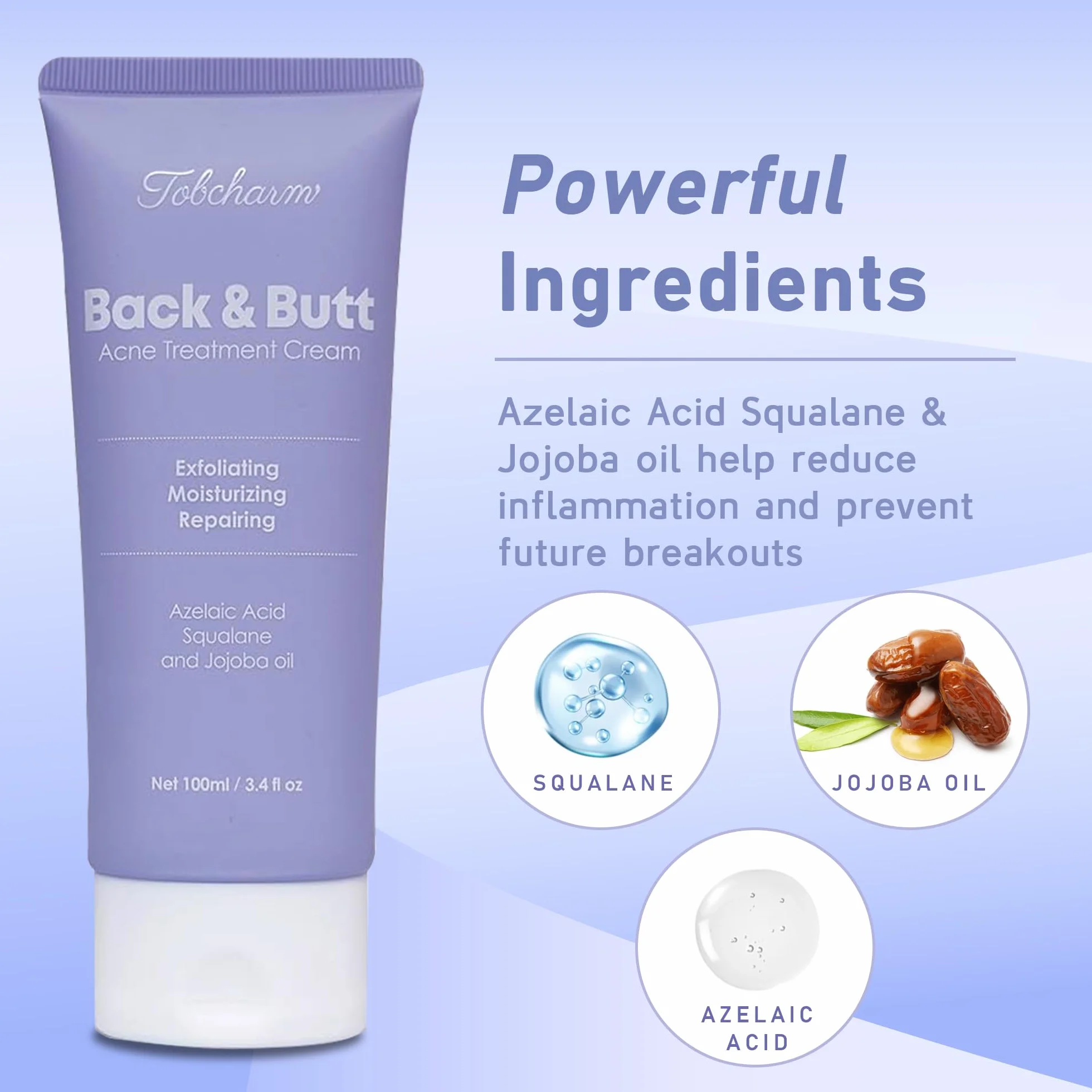 Crème Anti-Acné Tobcharm Acide Azélaïque Traitement Visage Boutons Fessiers Akne Hormonale