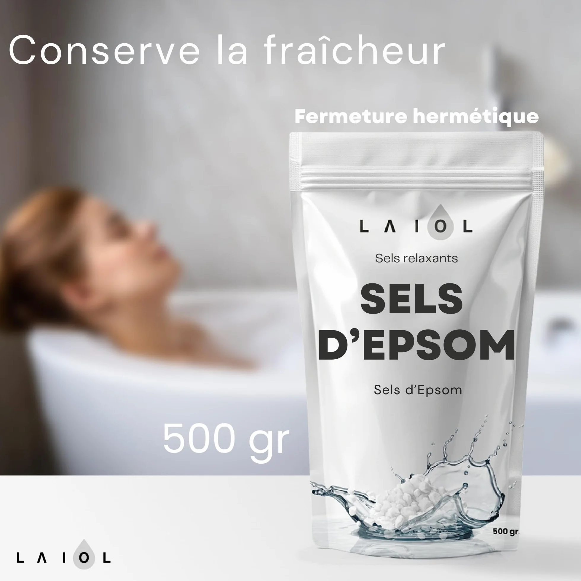 Sel d'Epsom Pur 500g – Epsom Salt Magnesium Premium pour Bain Chaud et Pieds Fatigués – Détente Musculaire, Exfoliant Naturel Relaxant – Additif Eau – Sel pour Spa Maison, Douleurs Musculaires