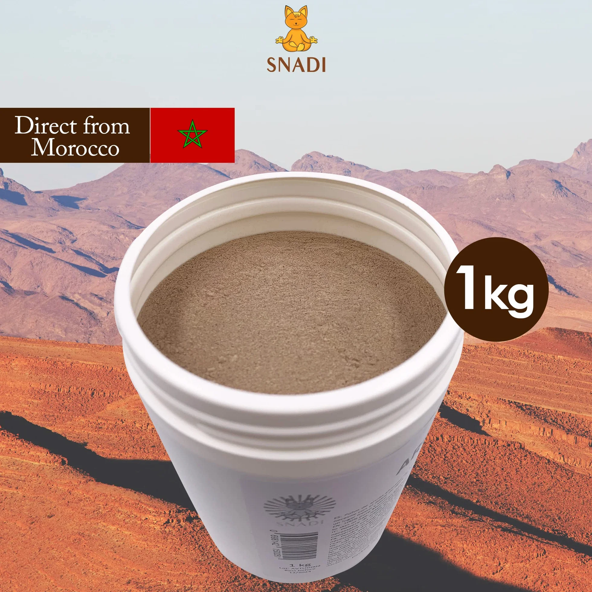 Argile Ghassoul 1 kg Poudre de Pierre de Lave du Maroc Soin Peau Cheveux Exfoliante Adoucissante