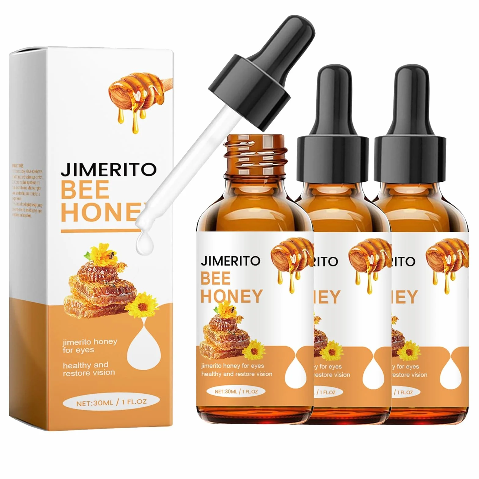 Miel Jimerito Gouttes pour Les Yeux, 3 Pièces, Miel D'abeille Sans Dard, Soulage Fatigue et Sécheresse Oculaires