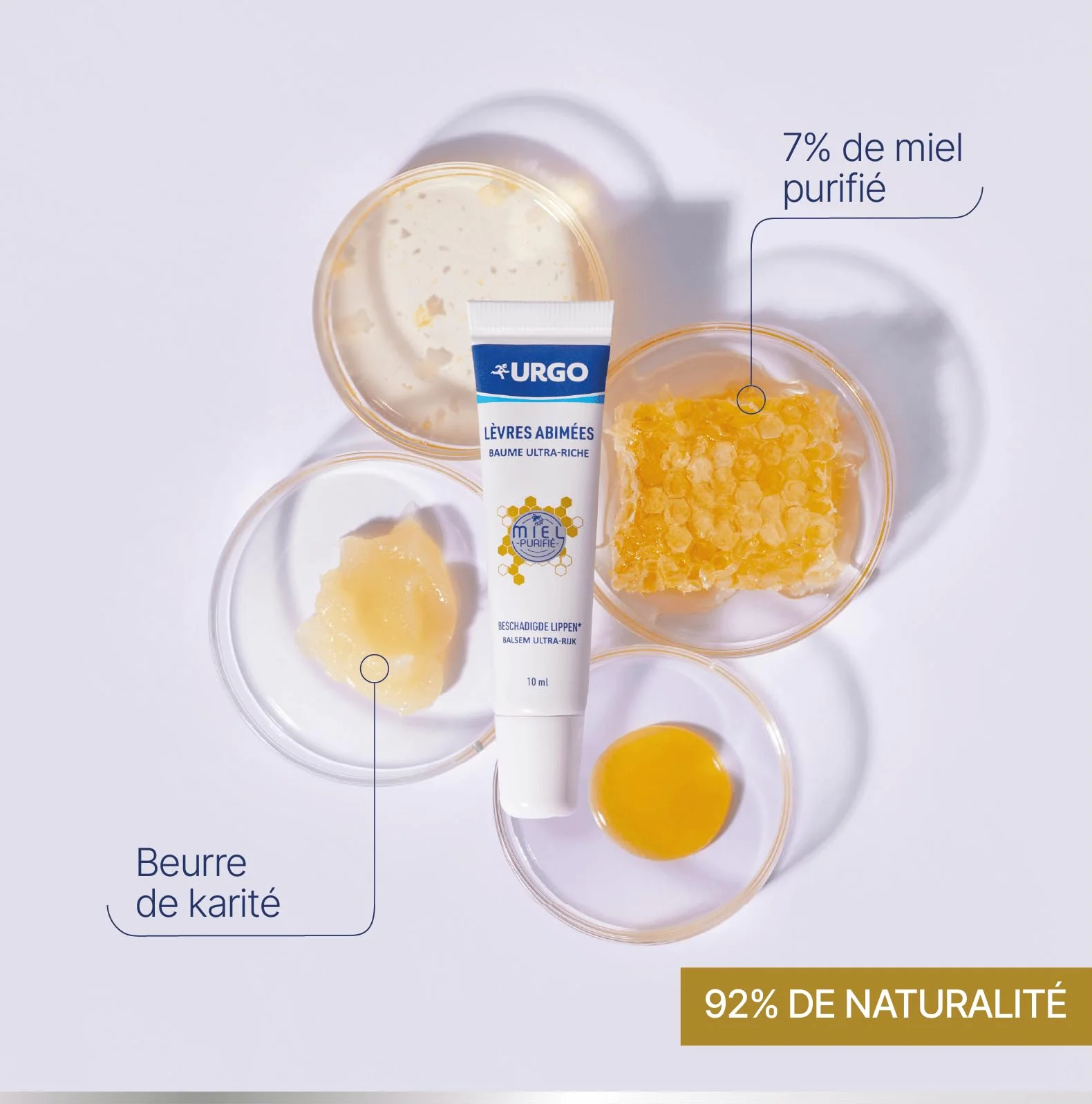 Urgo Baume Lèvres abimées ultra-riche 10 ml beurre de karité miel purifié