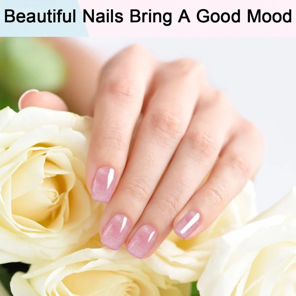 Autocollant Ongle Gel UV 20pcs, Vernis Autocollant UV, Film Ongles Autoadhésif avec Lampe UV Lime Bâton, Quartz Rose