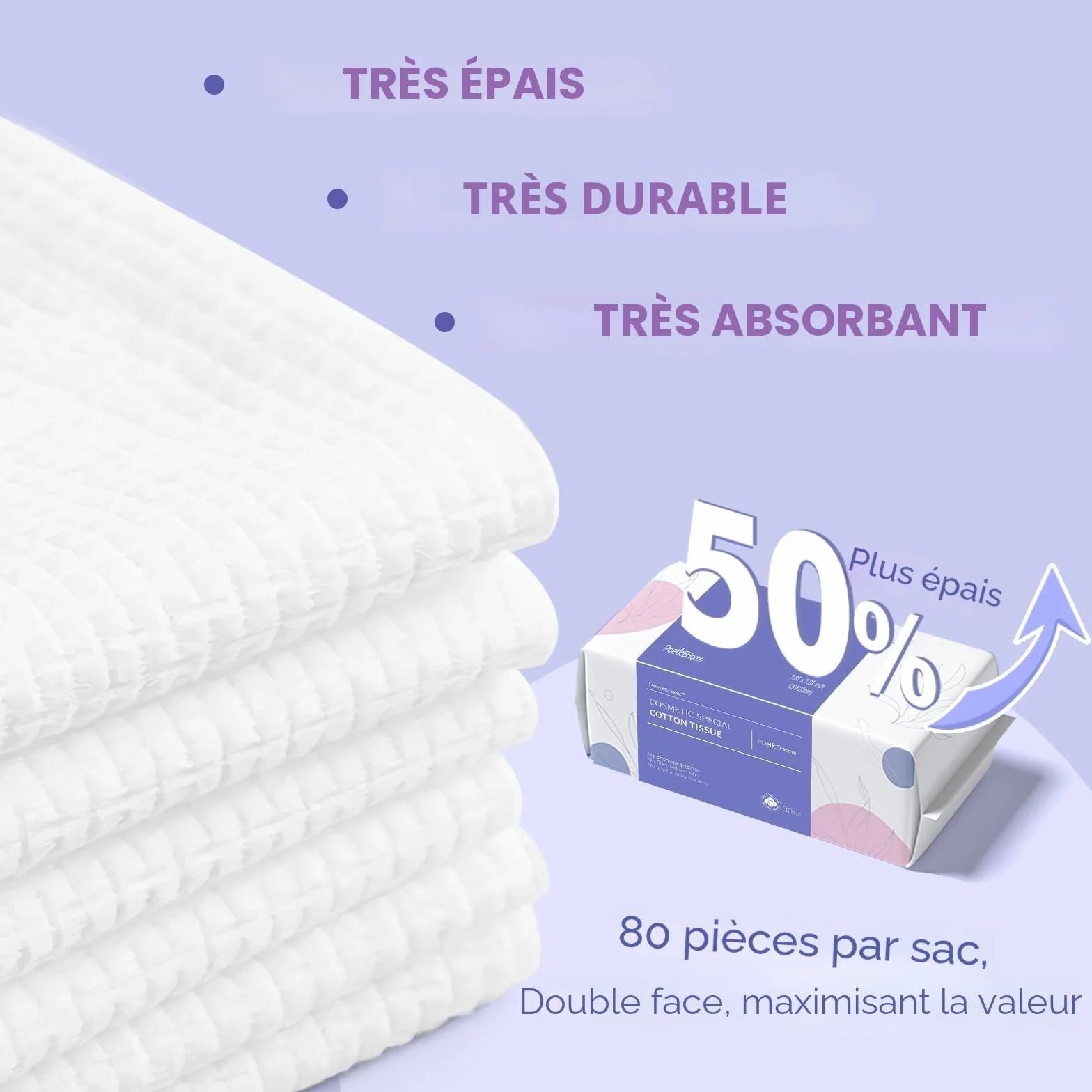 PoeticEHome Serviette jetable visage épais absorbant coton biodégradable lingettes sèches nettoyage démaquillage