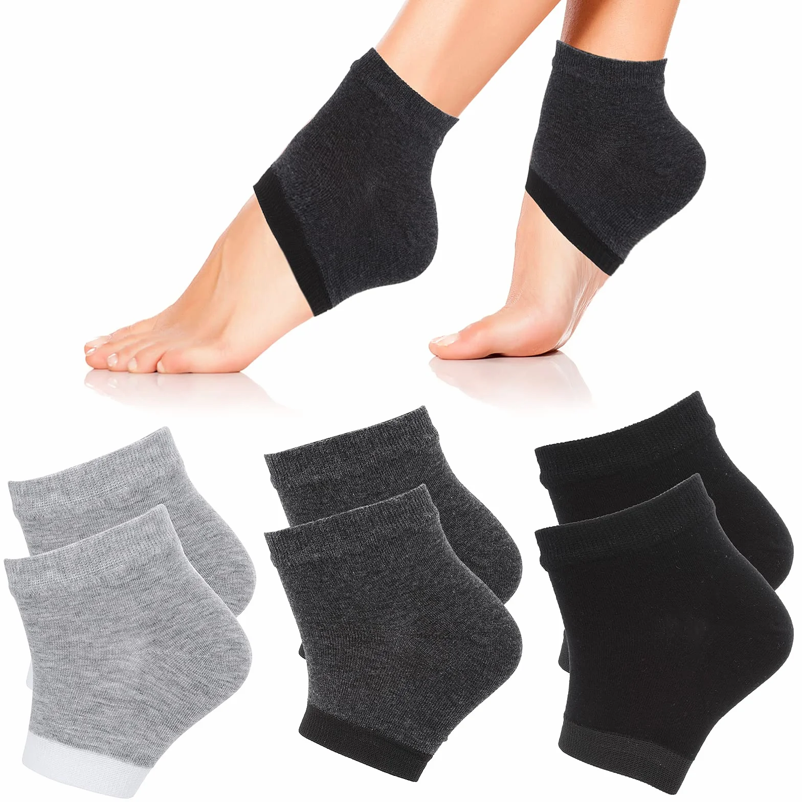 Sibba Lot de 3 Paires Chaussettes Hydratantes Talon Gel Ventilé Bout Ouvert Silicone Souple Peaux Sèches Craquelées Respirantes Réutilisables Protection Pieds