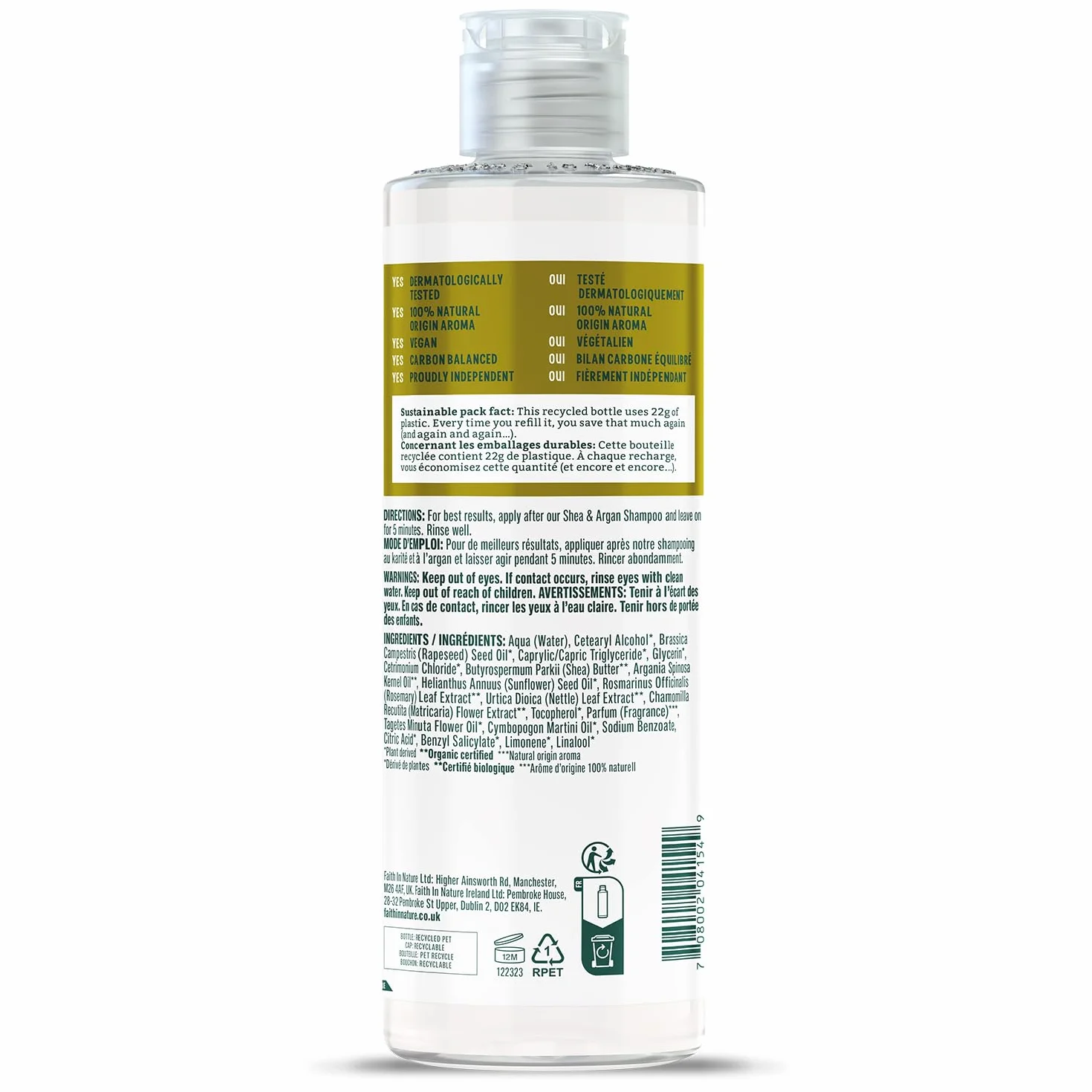 Faith In Nature Après-Shampooing Karité Argan Cheveux Bouclés Cuir Chevelu Sec Hydratant Végan Sans SLS Silicones Parabènes 400 ml