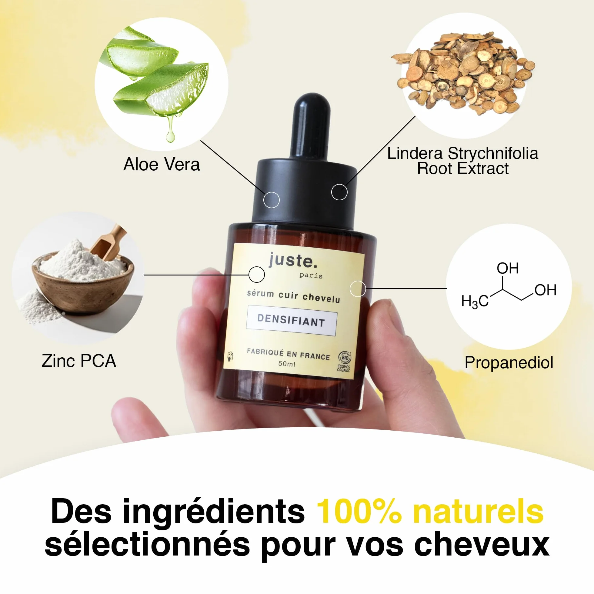 Juste Paris Serum pousse cheveux Bio - Anti chute - Croissance capillaire - Fabriqué en France