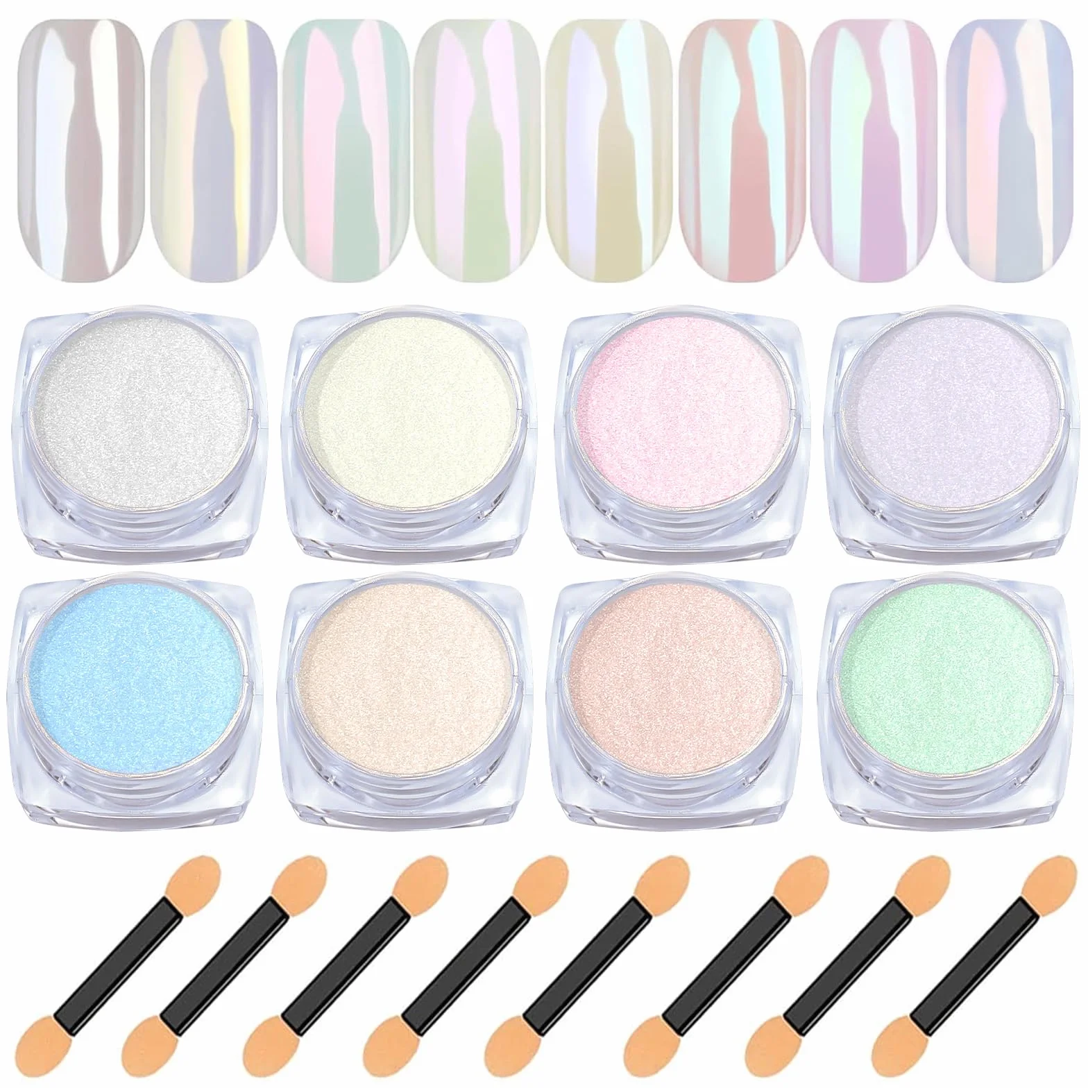 Pearl Poudre Chrome Ongle BISHENGYF 8Pcs Aurora Ice Schimmer Perles Chrome Powder Nail Art Manucure