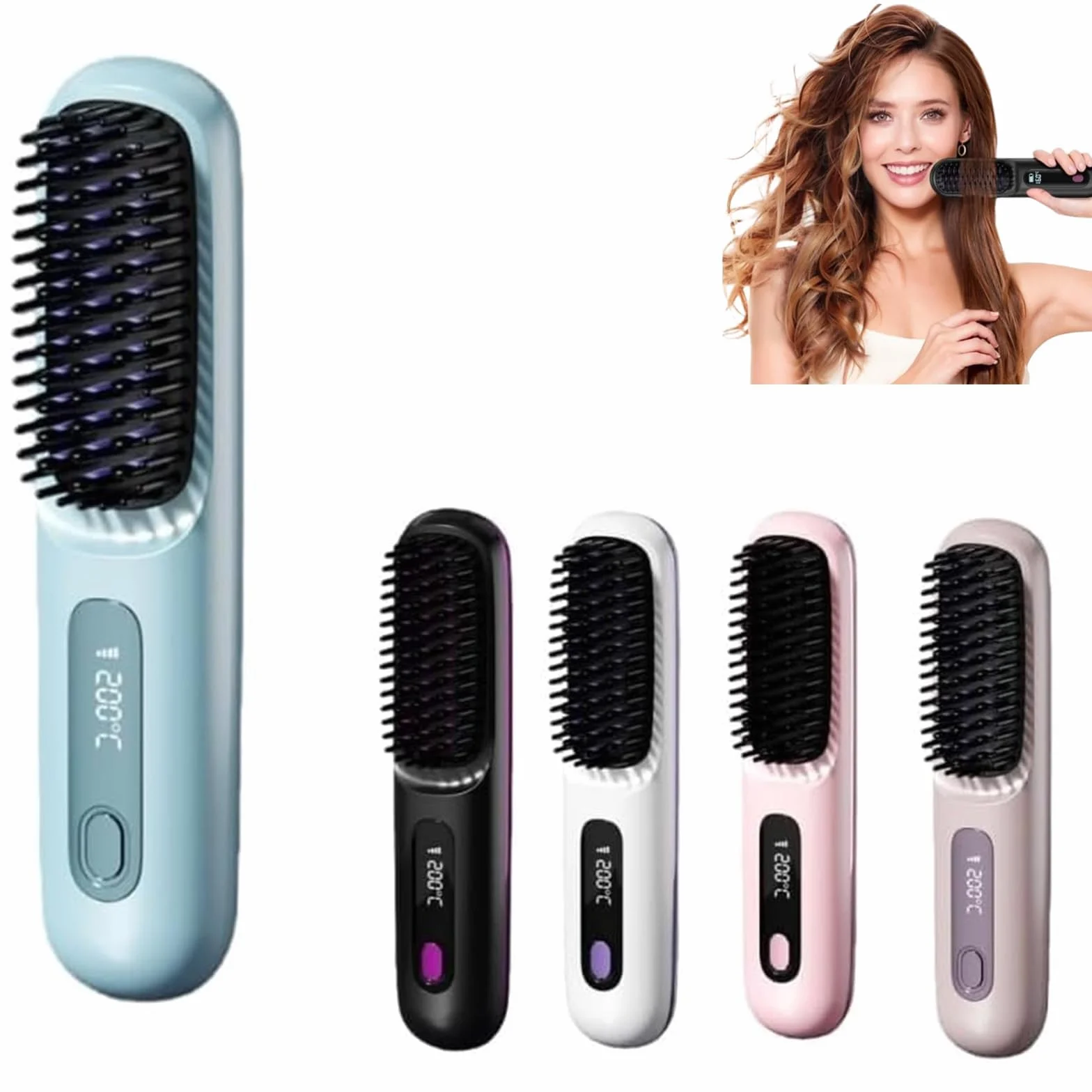 Cocoony Brosse à Cheveux, Brosse Coiffante Cocoony Cheveux Courts Volume,Brosse Lissante Ceveux Court Rechargeable Portable, Un Volume Coiffe en 2 Minutes (Bleu)