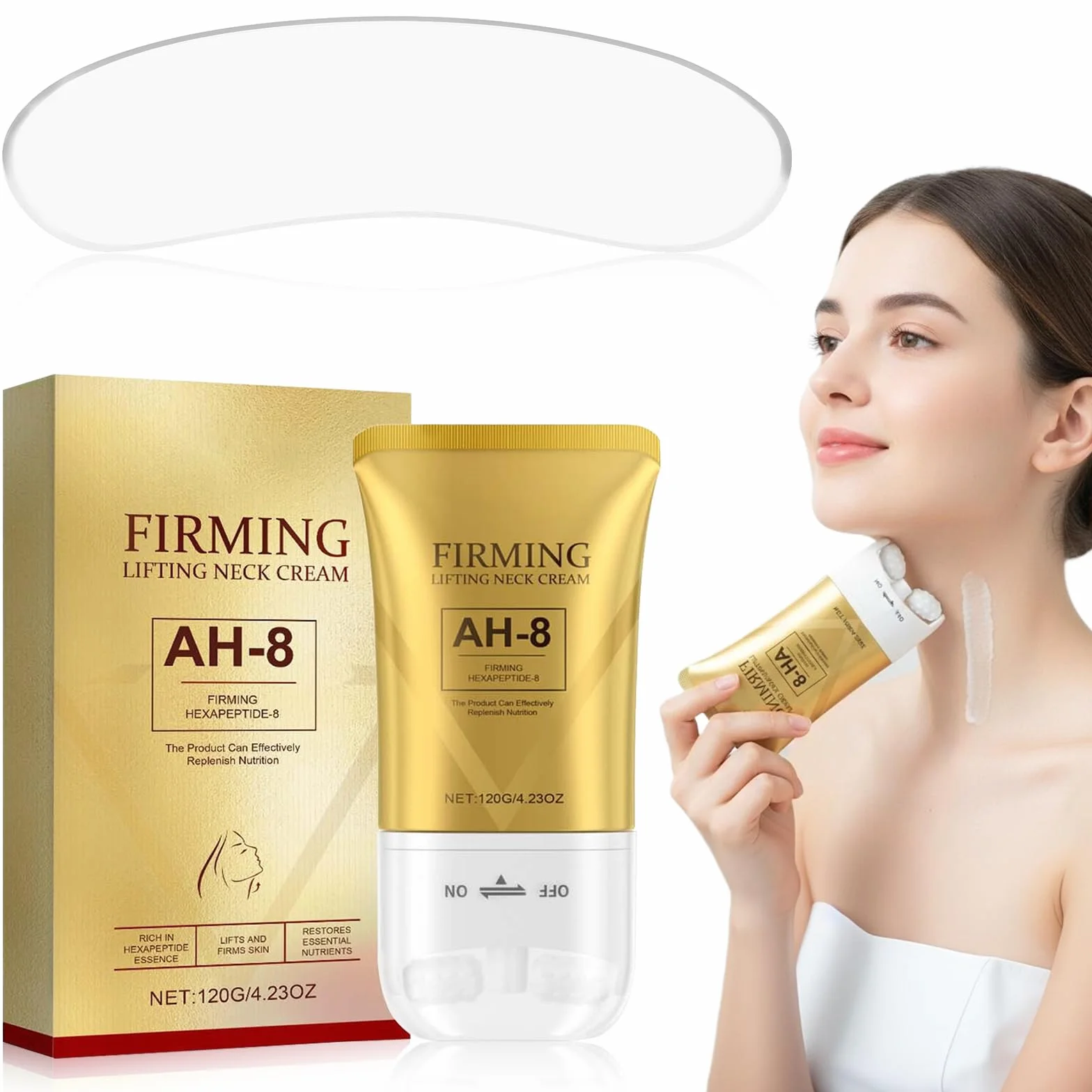 AH-8 Creme Raffermissante pour le Cou, Combattre le Double Menton, Crème Raffermissante avec Rouleau et Patch pour le Cou, Nourrit la Peau