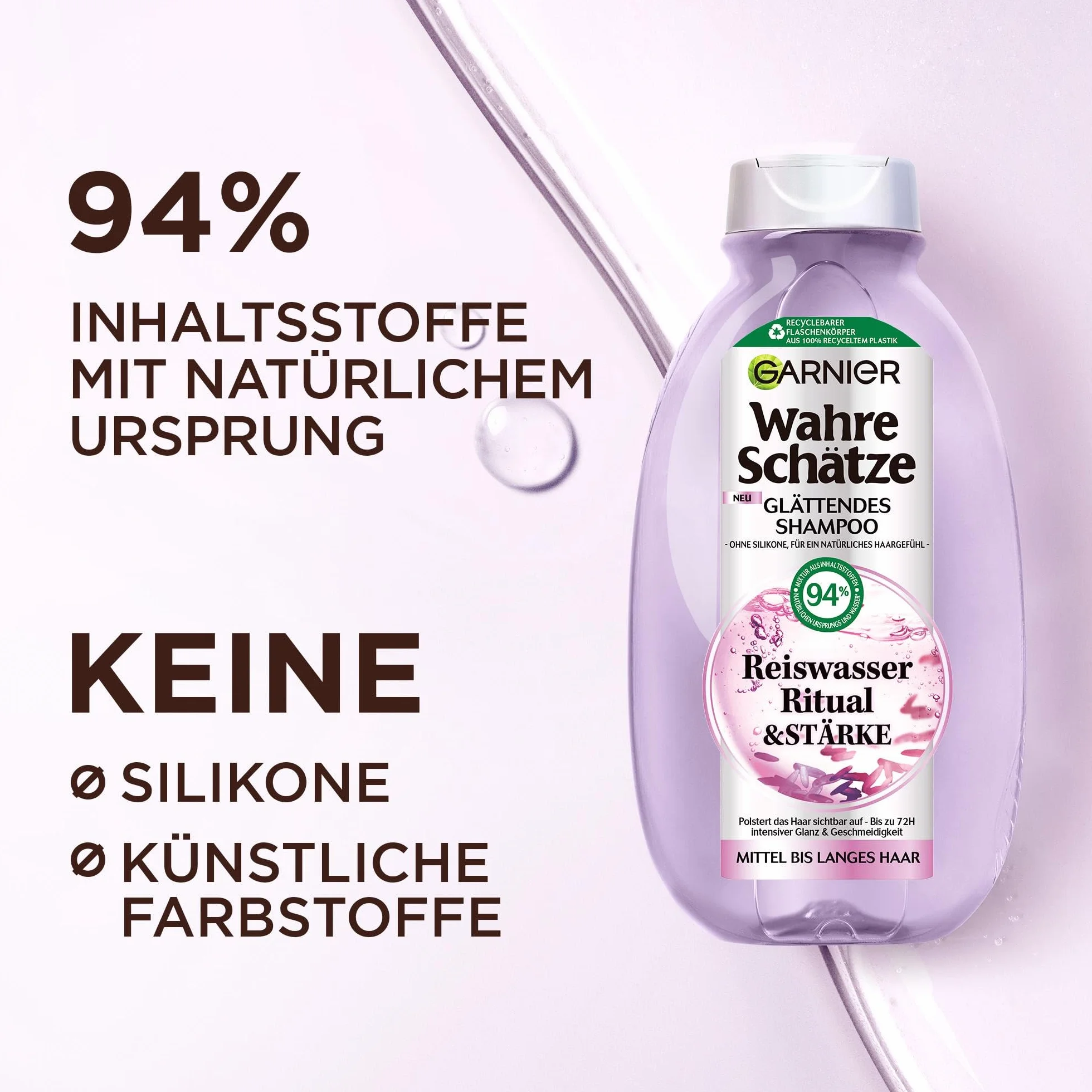 Garnier Wahre Schätze Lot de 3 Soin Lissant à l'Eau de Riz Shampooing 250 ml Après-shampoing 200 ml Cure 340 ml