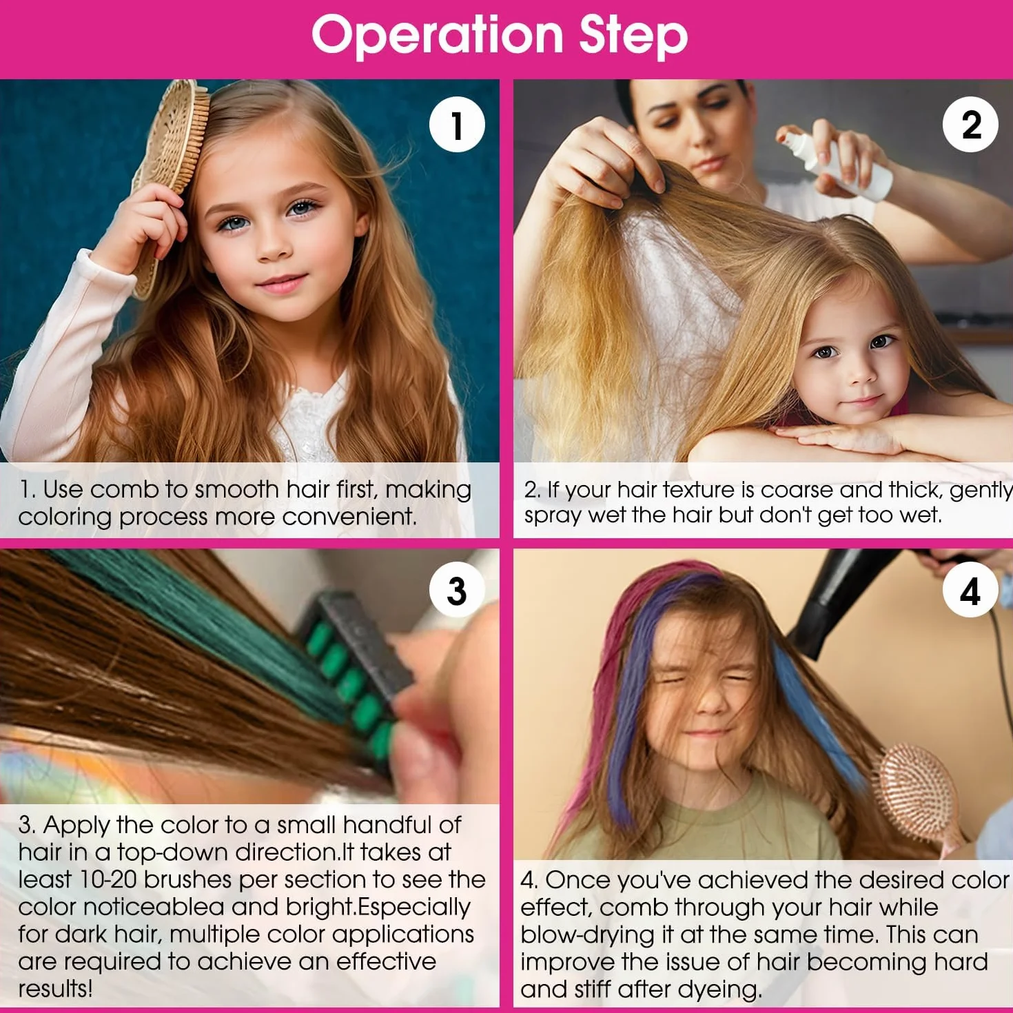 Peignes à Craie pour Cheveux Enfants Lot de 10 Coloration Temporaire Lavables Filles 4-10 ans