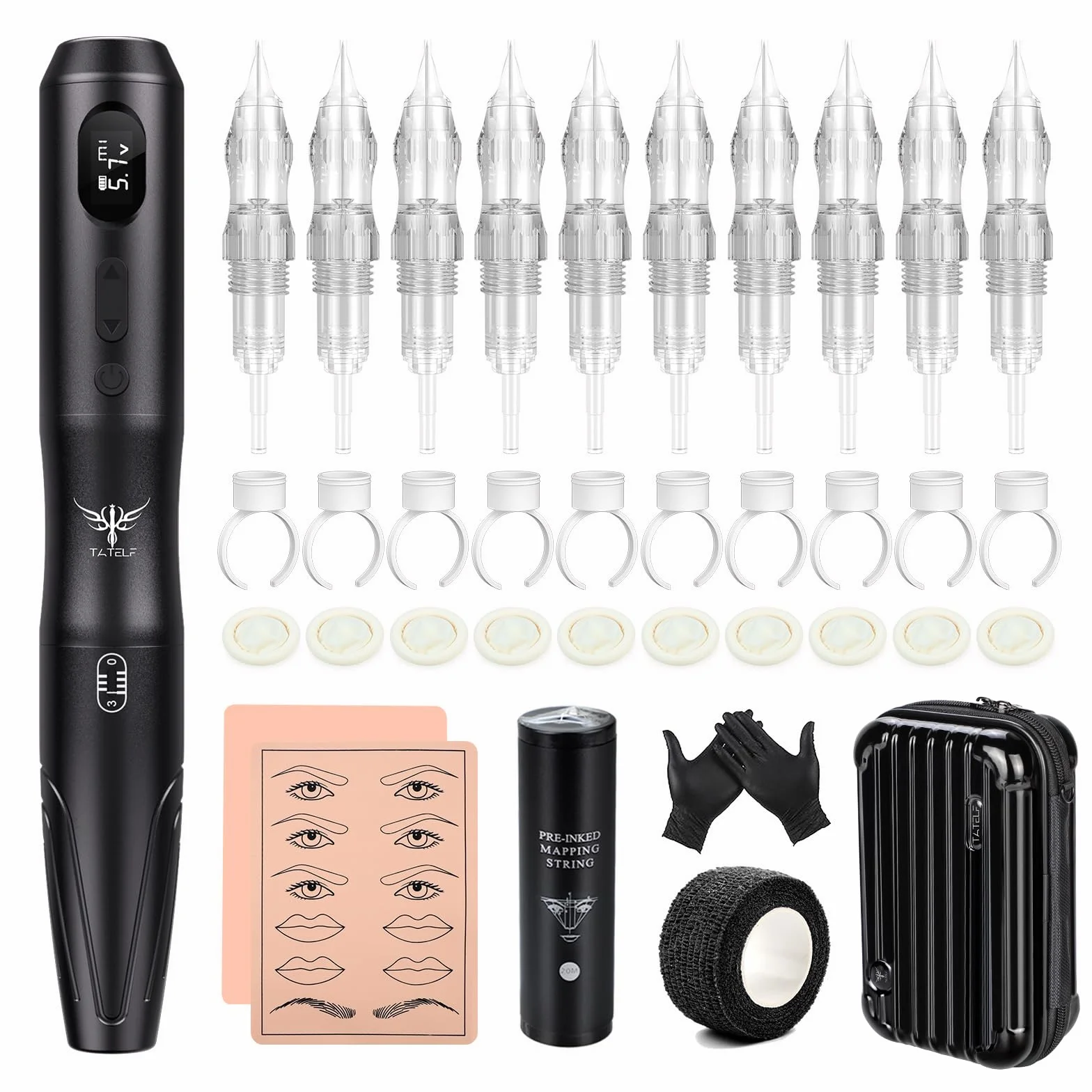 TATELF S20 Kit Maquillage Semi Permanent Sans Fil, Machine Complète | Avec 10 Cartouches. Machine Idéale pour Lèvres, Eyeliner, Ombre, Poudre, Brows et Microshading.