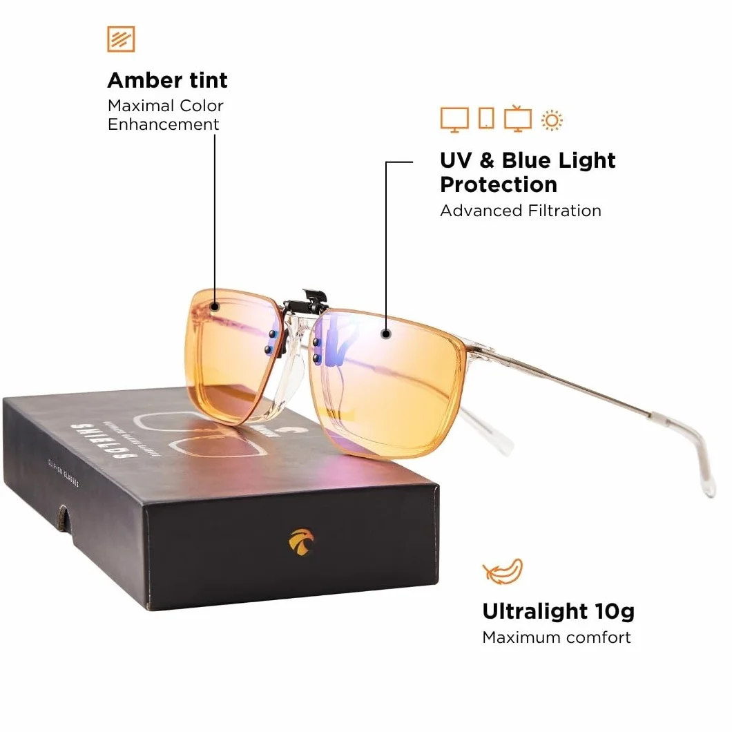 Horus X Clip-On Amber Lunettes Anti Lumière Bleue Filtre Standard Protection Ecrans