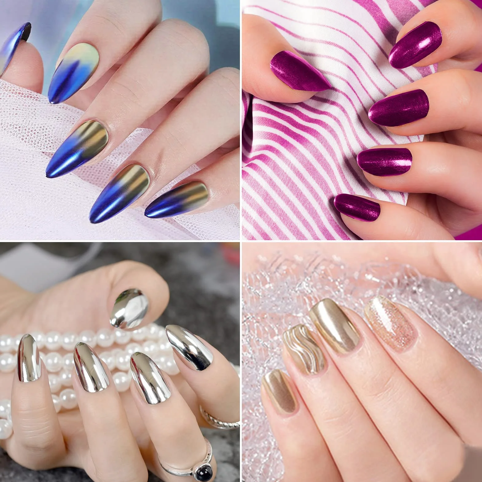 MELLIEX 8 Pièces Poudre Chrome Ongles Effet Miroir Accessoires Nail Art